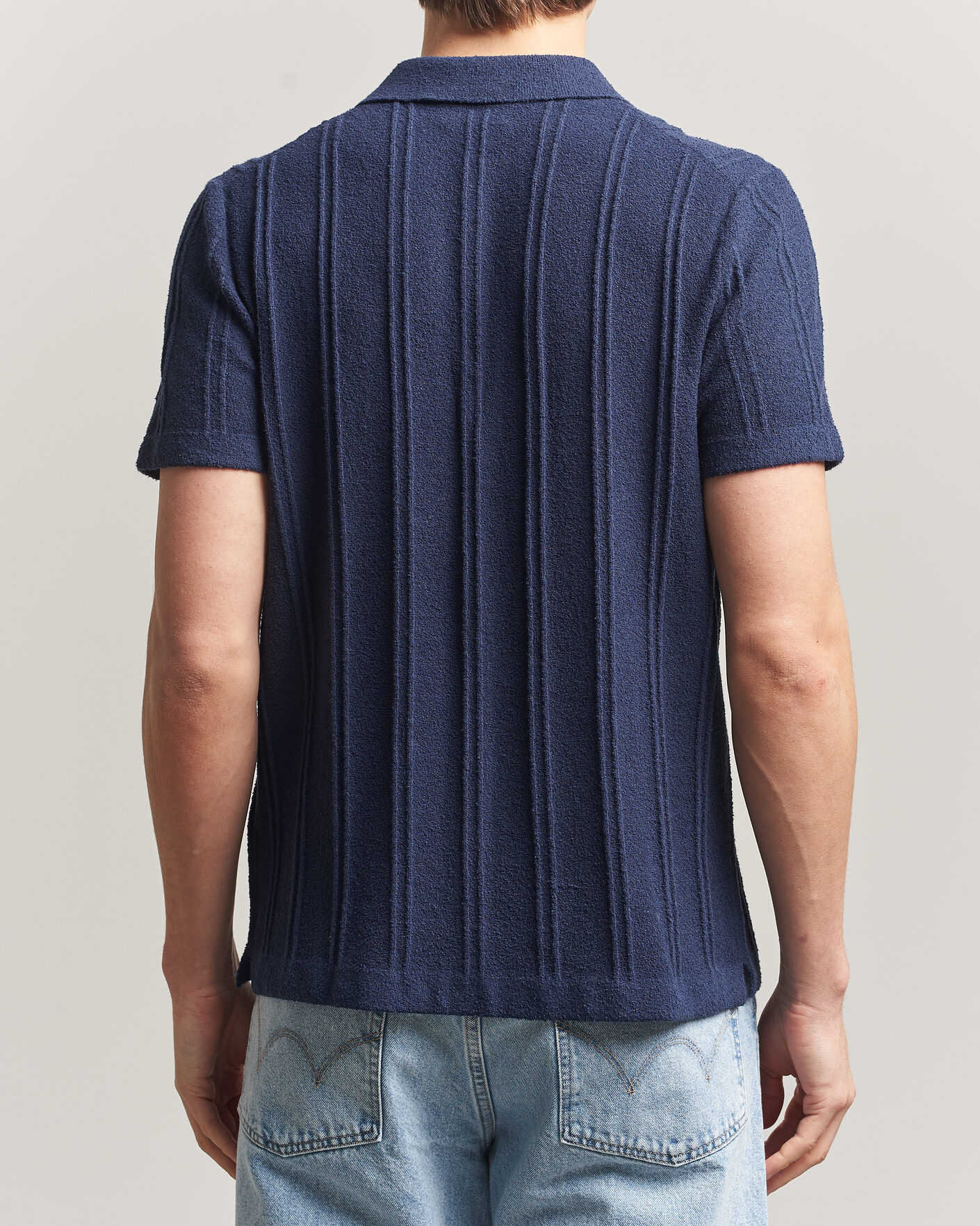 Homme | Chemises | Morris | Clayton Knitted Short Sleeve Shirt Dark Blue