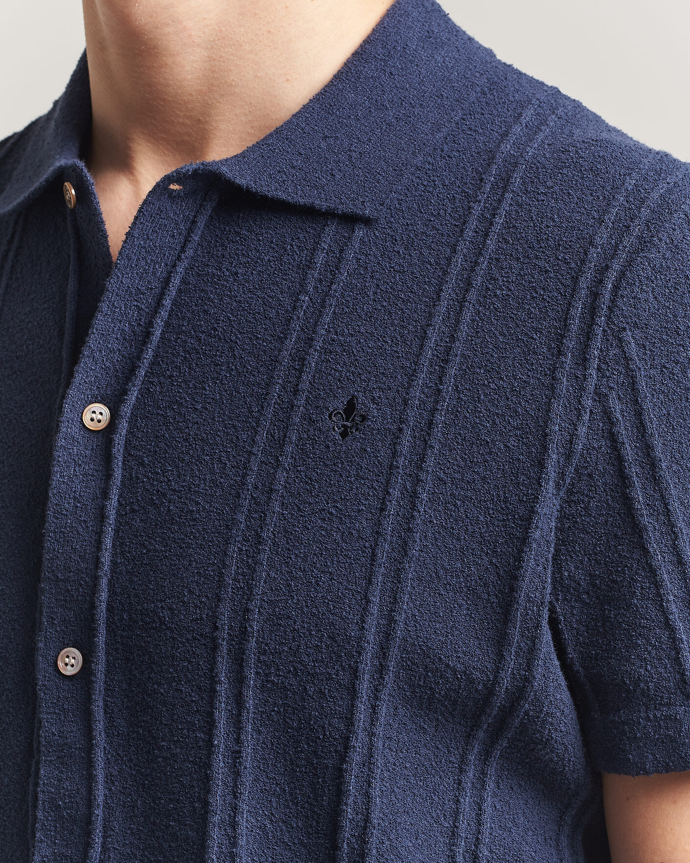 Homme | Chemises | Morris | Clayton Knitted Short Sleeve Shirt Dark Blue