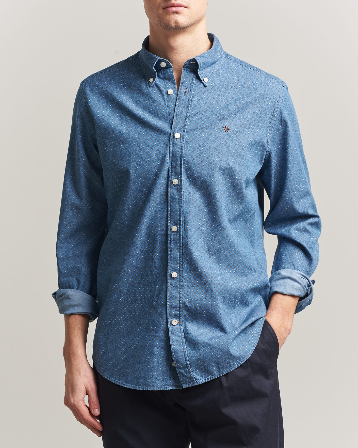 Homme | Chemises | Morris | Denim Printed Shirt Blue