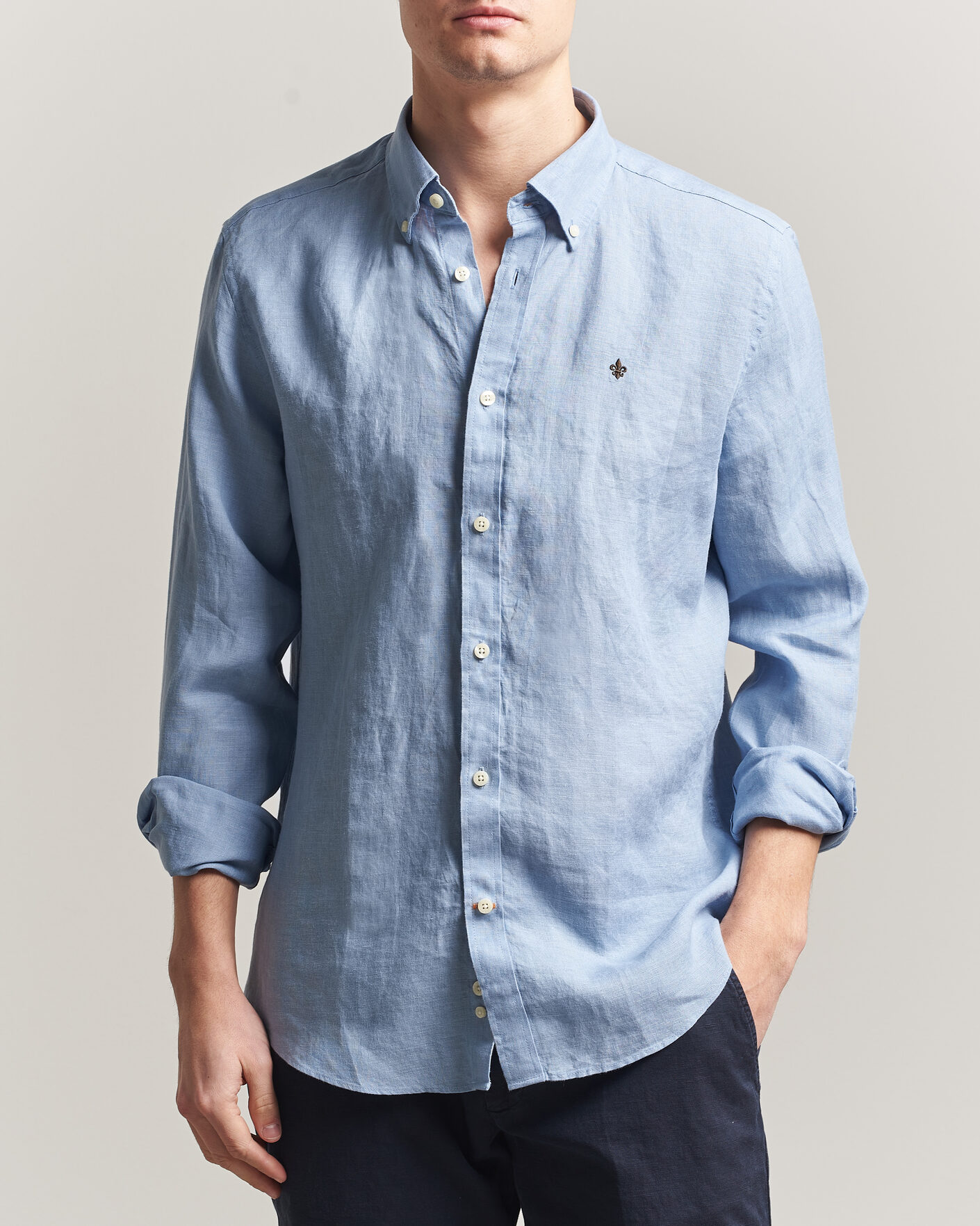 Homme | Chemises | Morris | Douglas Button Down Linen Shirt Light Blue