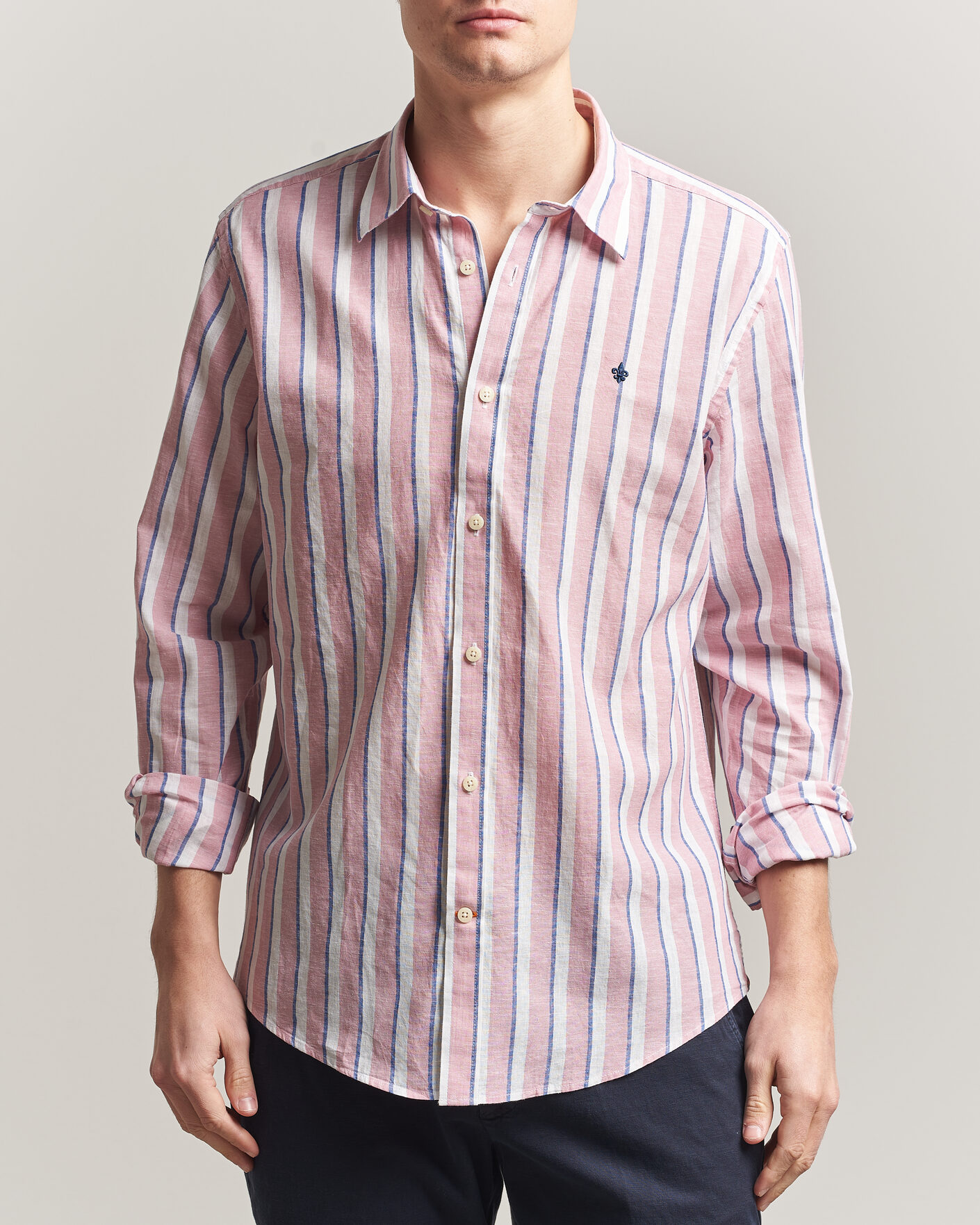 Homme | Chemises | Morris | Douglas Linen Striped Shirt Red/White