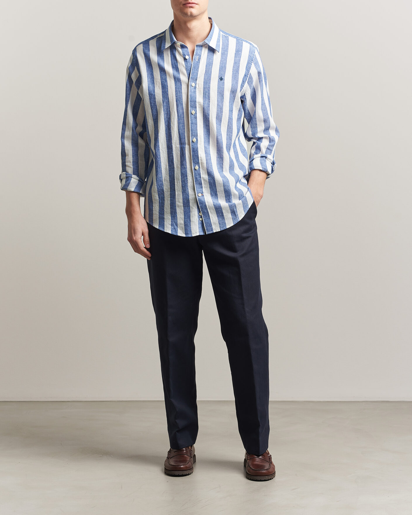 Homme | Chemises | Morris | Douglas Linen Striped Shirt Blue/White
