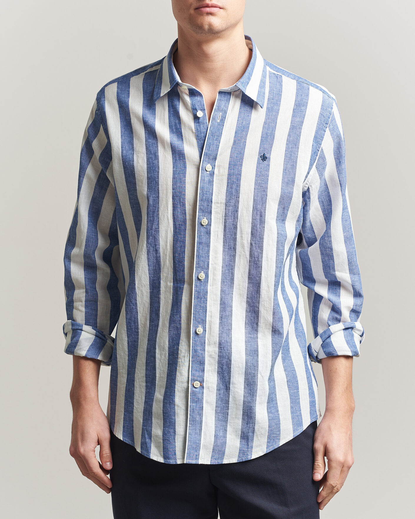 Homme | Chemises | Morris | Douglas Linen Striped Shirt Blue/White