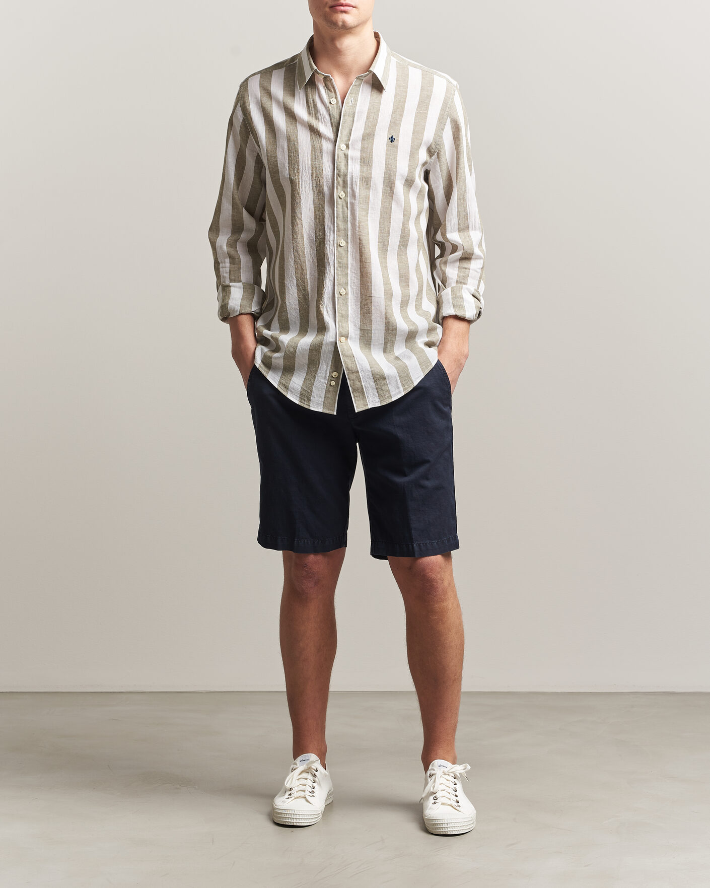 Homme | Chemises | Morris | Douglas Linen Striped Shirt Green/White