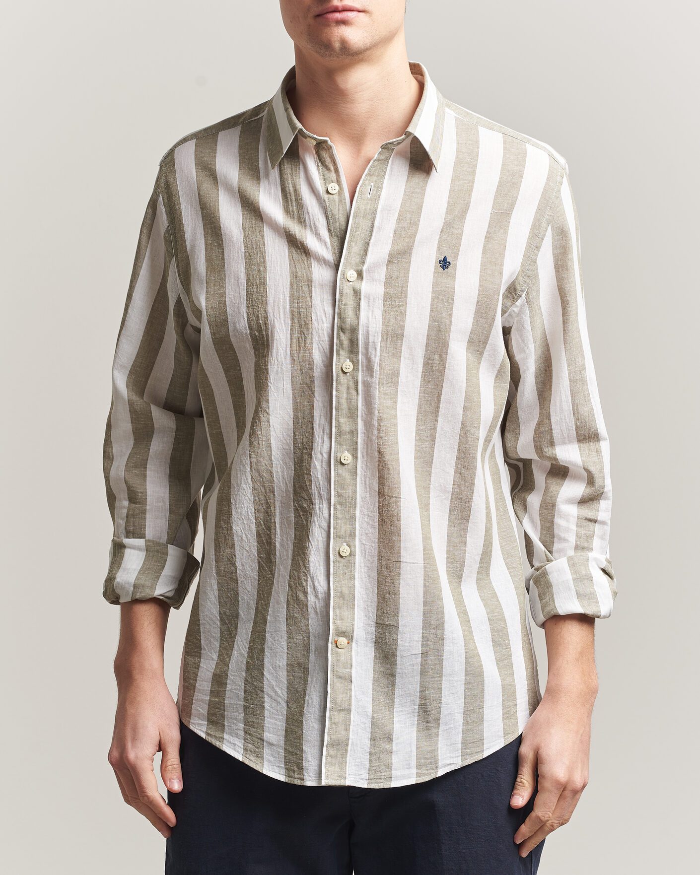 Homme | Chemises | Morris | Douglas Linen Striped Shirt Green/White