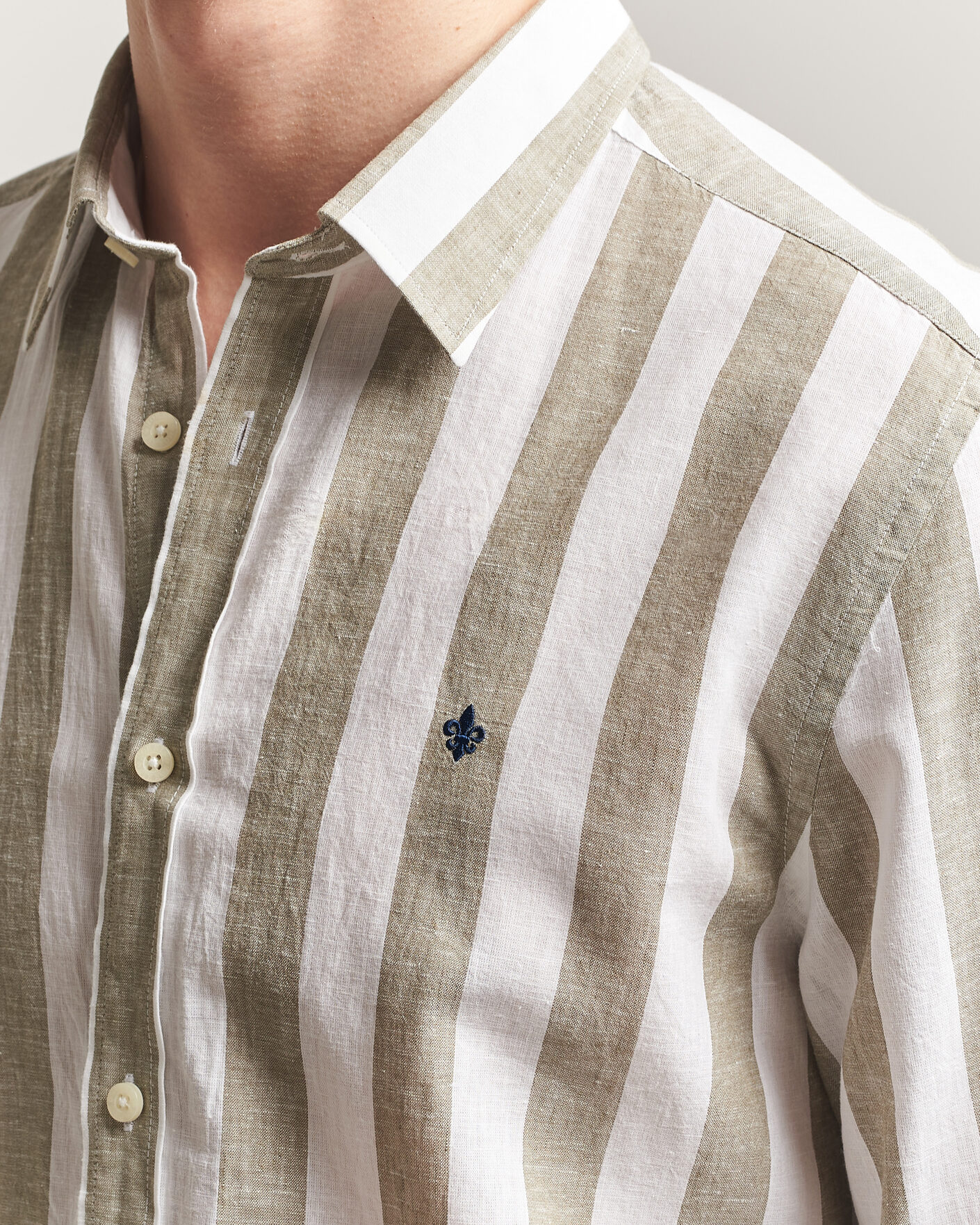 Homme | Chemises | Morris | Douglas Linen Striped Shirt Green/White