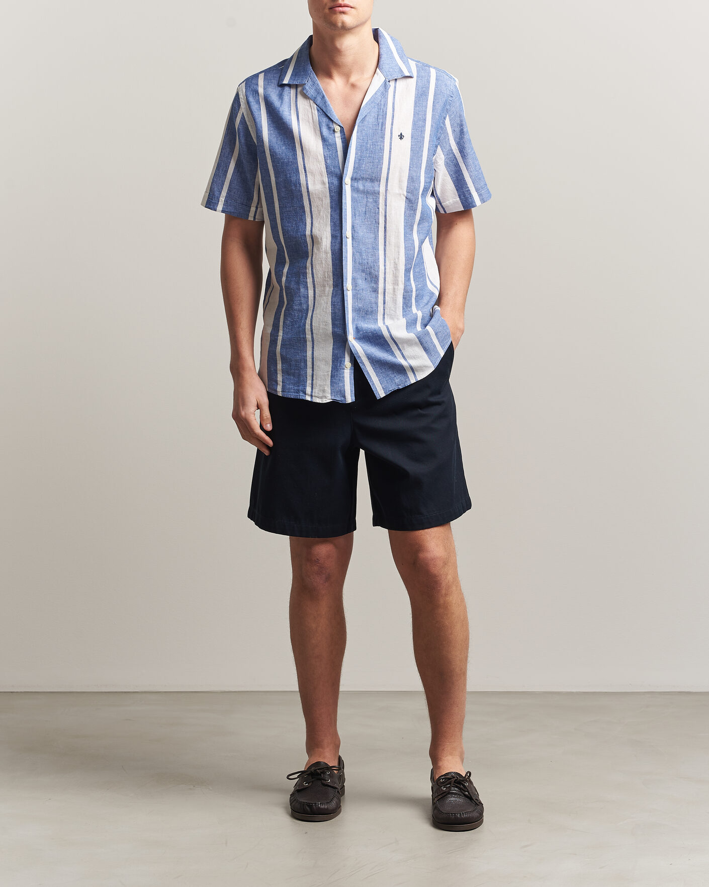 Homme | Chemises | Morris | Resort Short Sleeve Linen Shirt Blue