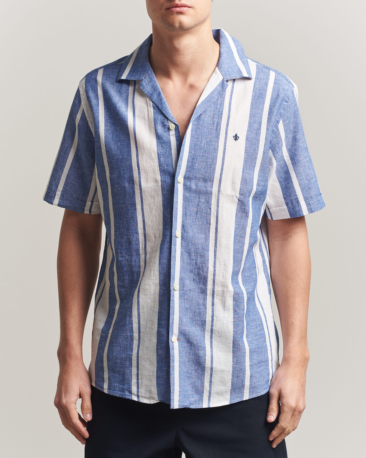 Homme | Chemises | Morris | Resort Short Sleeve Linen Shirt Blue