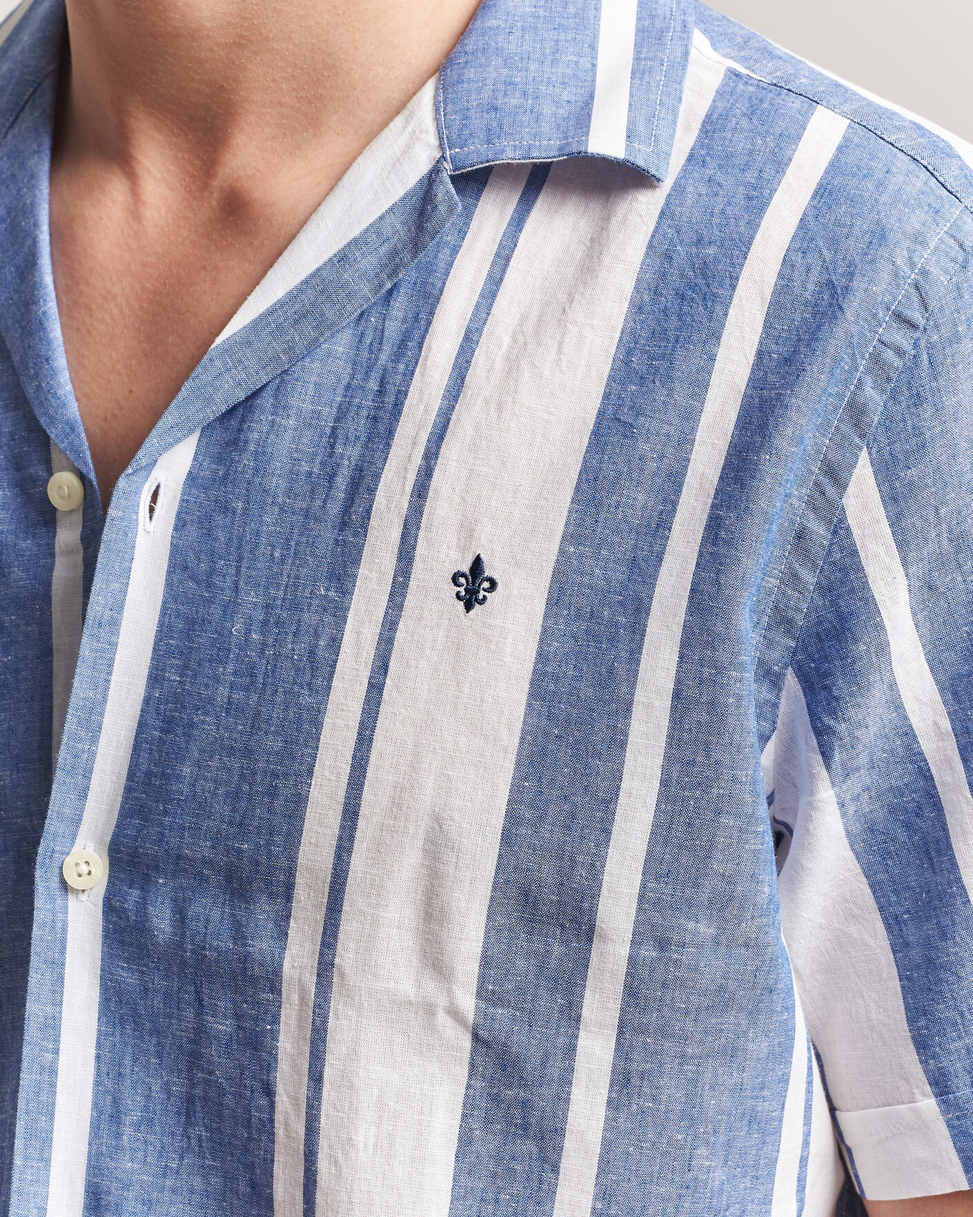 Homme | Chemises | Morris | Resort Short Sleeve Linen Shirt Blue