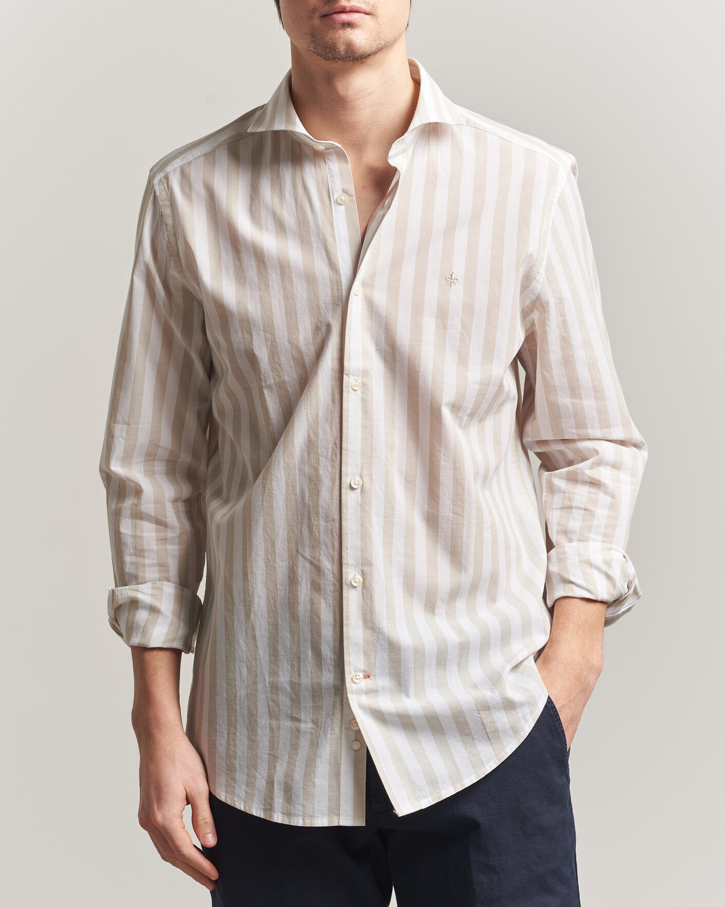 Homme | Chemises | Morris | Summer Striped Lighweight Shirt Khaki/White