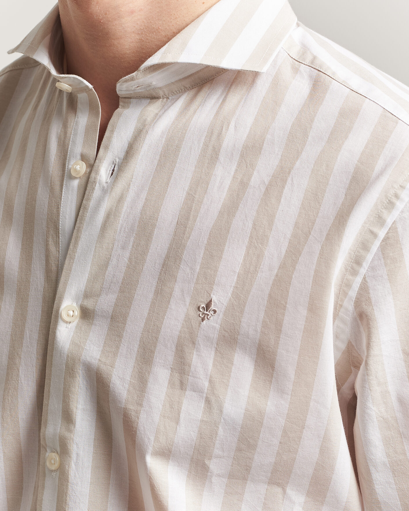Homme | Chemises | Morris | Summer Striped Lighweight Shirt Khaki/White