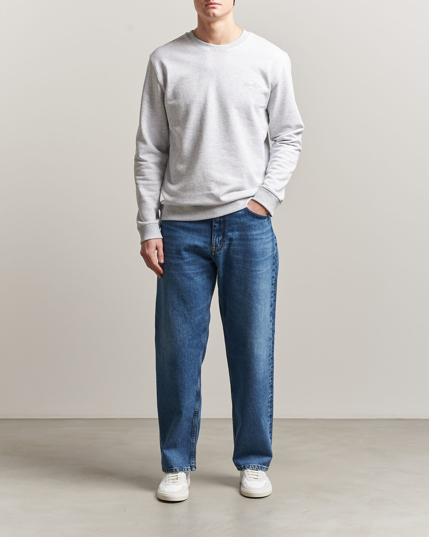 Homme | Pulls Et Tricots | Dondup | Logo Crew Neck Sweatshirt Light Grey Melange