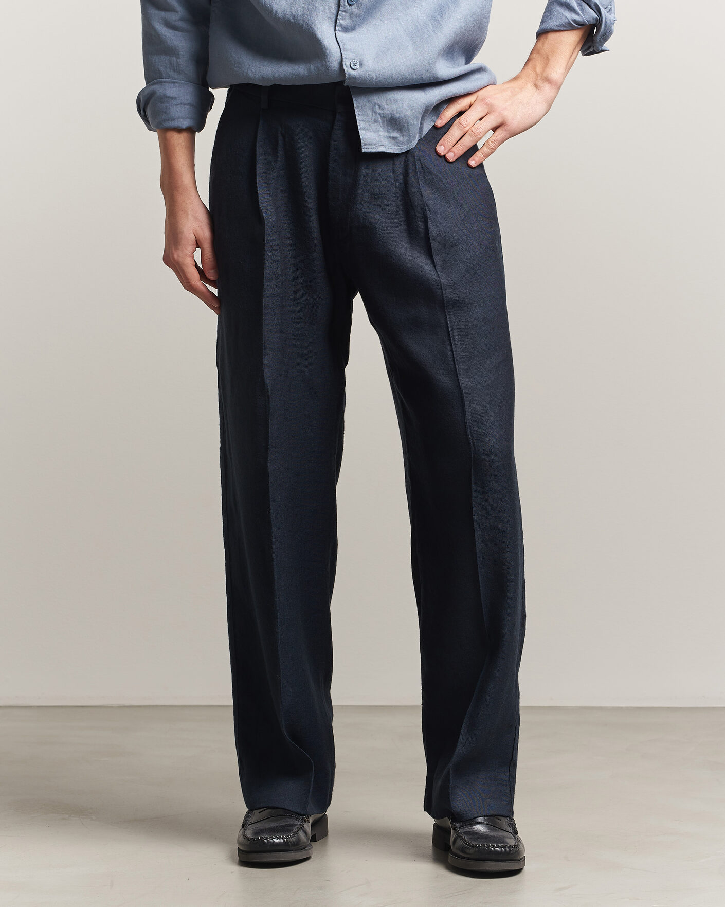 Homme | Pantalons | NN07 | Kay Linen/Viscose Drawstring Trousers Deep Navy