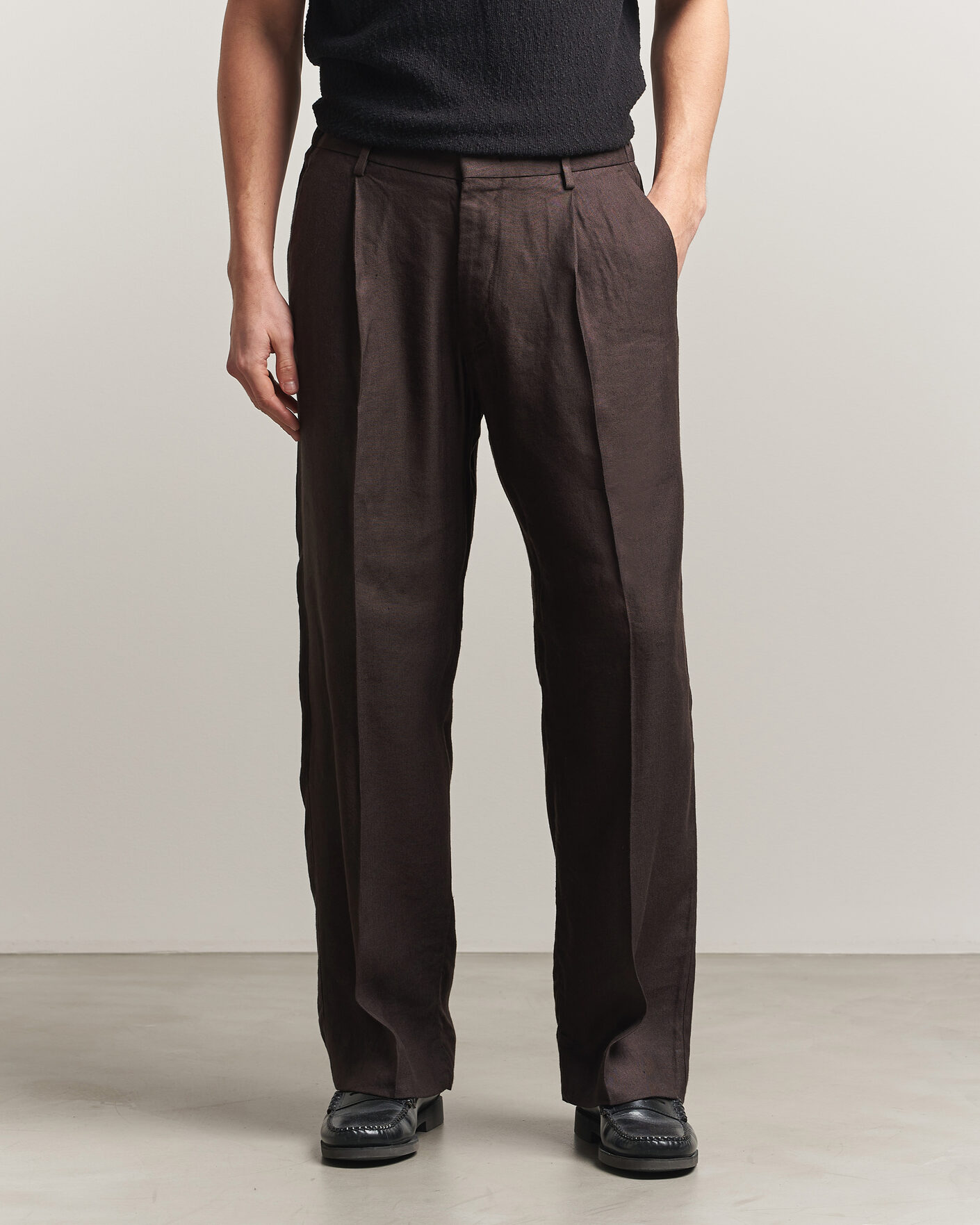 Homme | Pantalons | NN07 | Kay Linen/Viscose Drawstring Trousers Deep Truffle