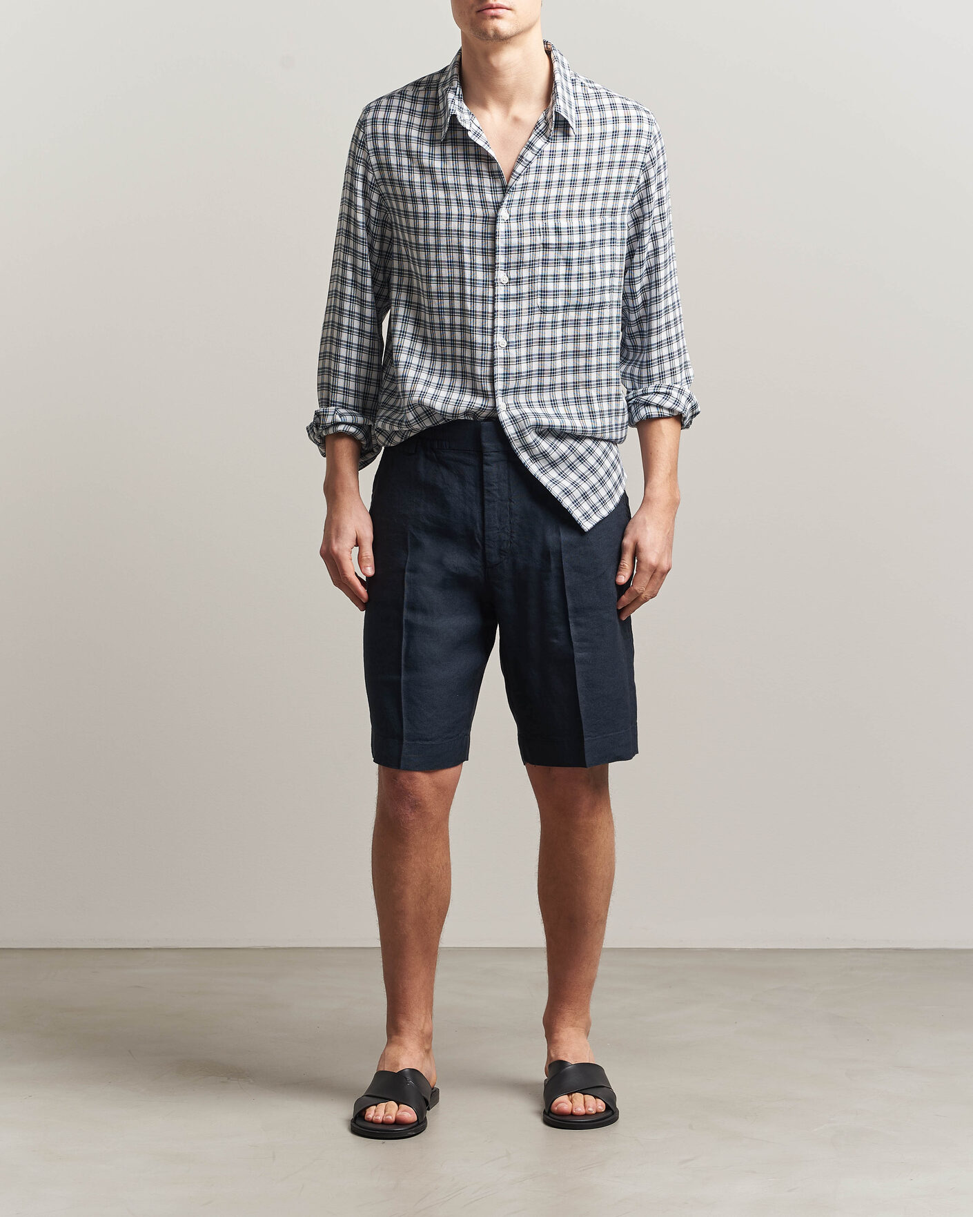 Homme | Shorts | NN07 | Billie Linen/Viscose Drawstring Shorts Deep Navy