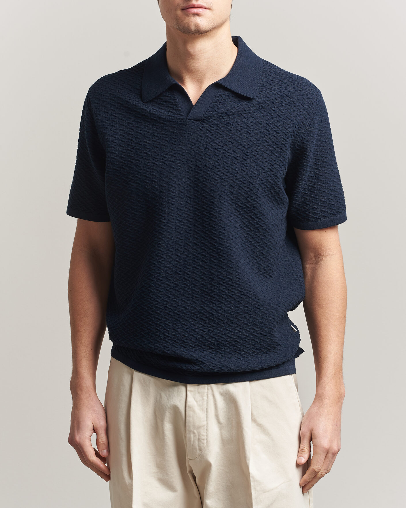 Homme | Polos | NN07 | Paul Structured Knitted Polo Navy Blue