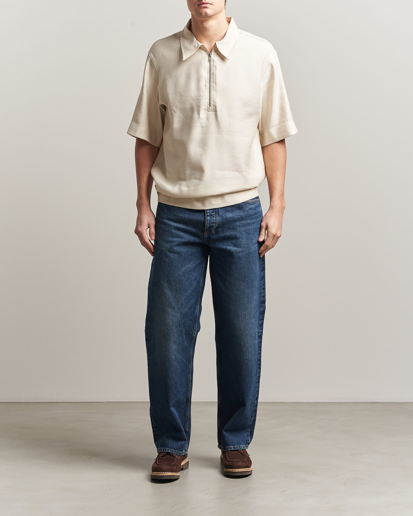 Homme | Polos | NN07 | Bruno Linen/Viscose Half Zip Polo Ivory