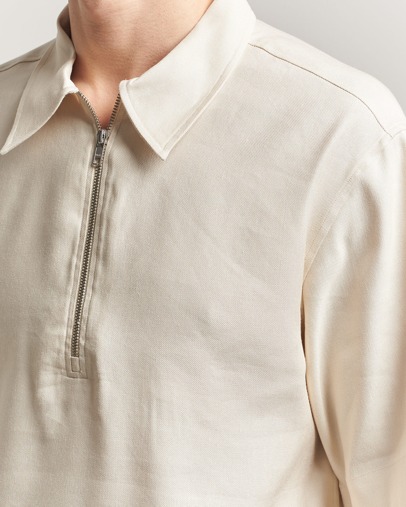 Homme | Polos | NN07 | Bruno Linen/Viscose Half Zip Polo Ivory