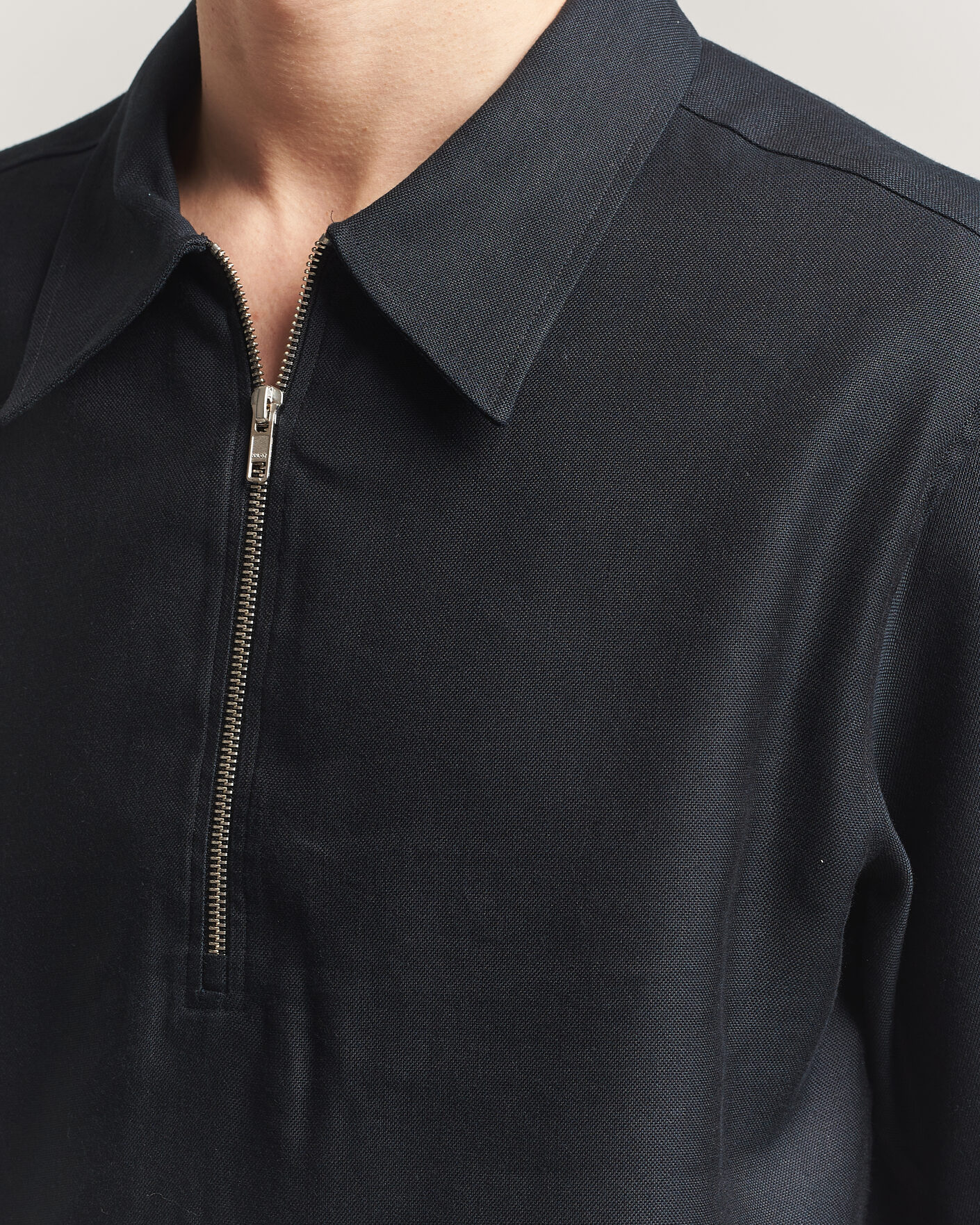 Homme | Polos | NN07 | Bruno Linen/Viscose Half Zip Polo Black