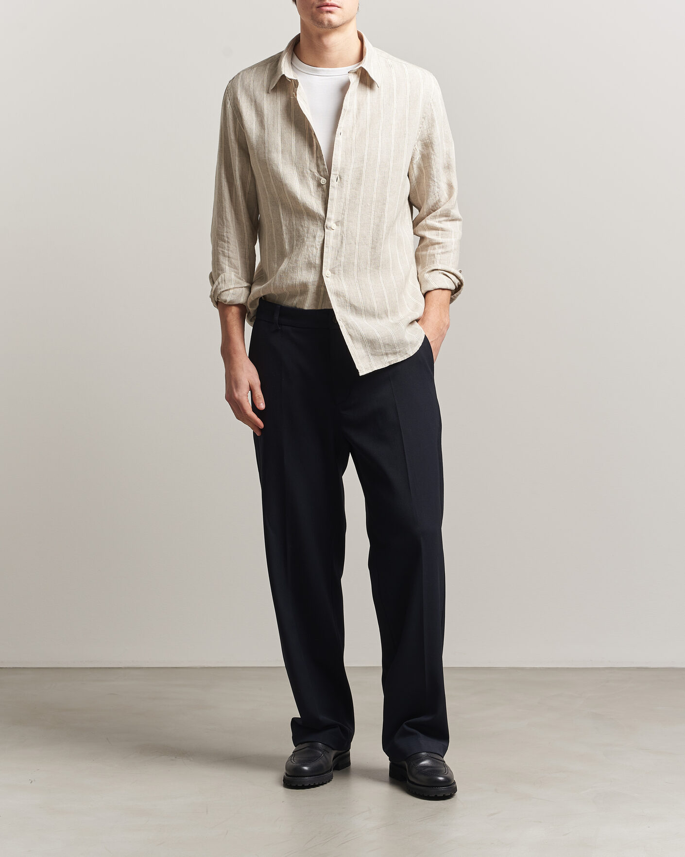 Homme | Chemises | NN07 | Enzo Linen Shirt Oat Stripe