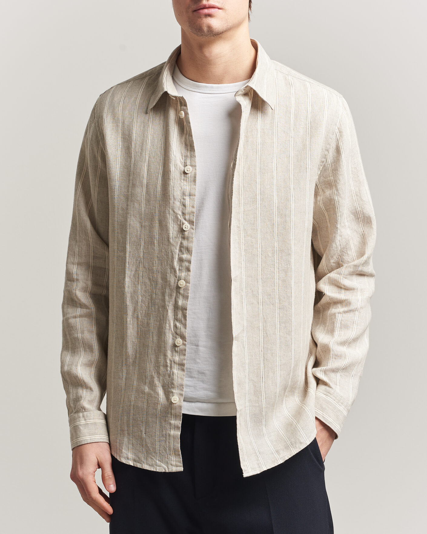 Homme | Chemises | NN07 | Enzo Linen Shirt Oat Stripe