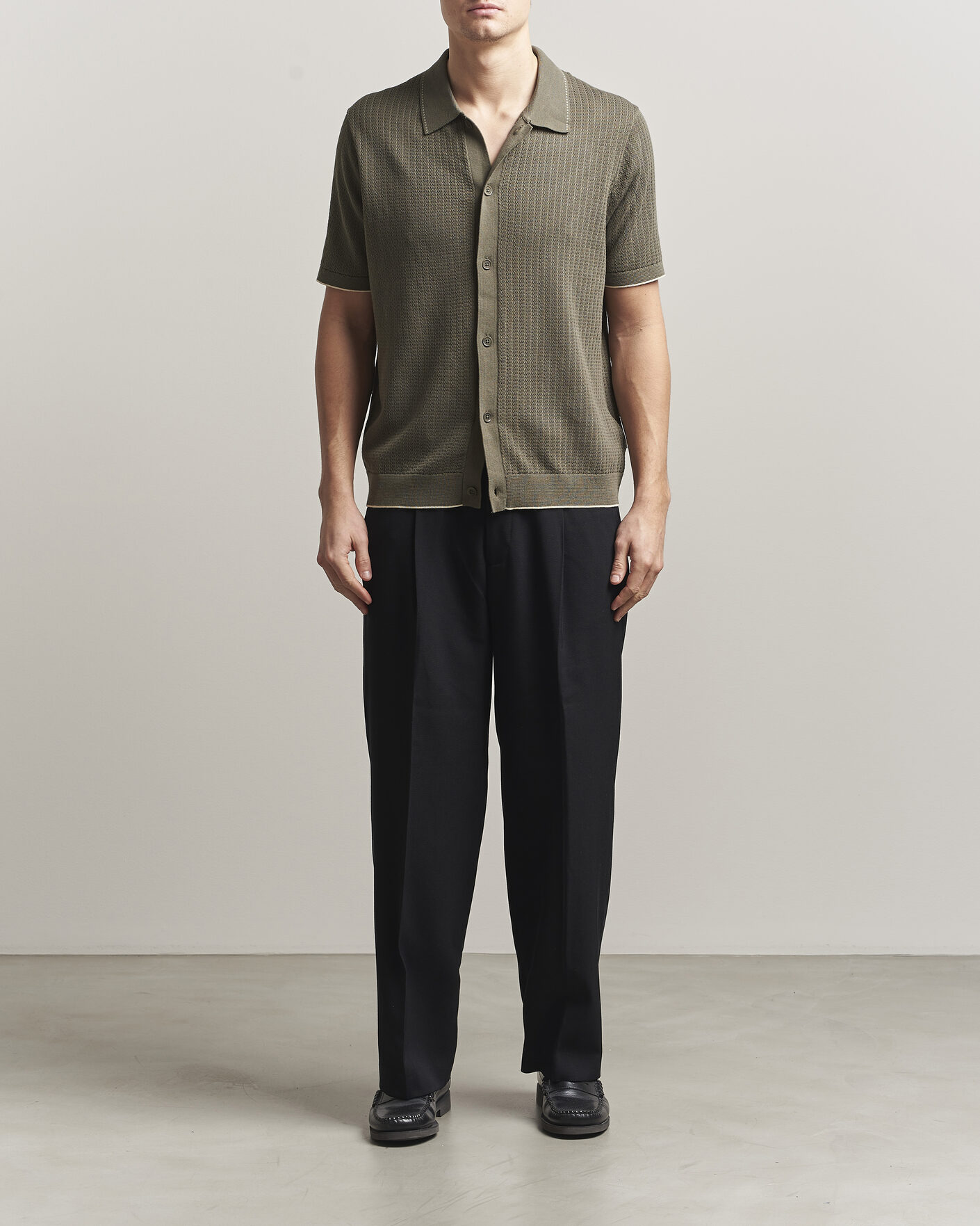Homme | Chemises | NN07 | Nalo Knitted Short Sleeve Shirt Capers Green