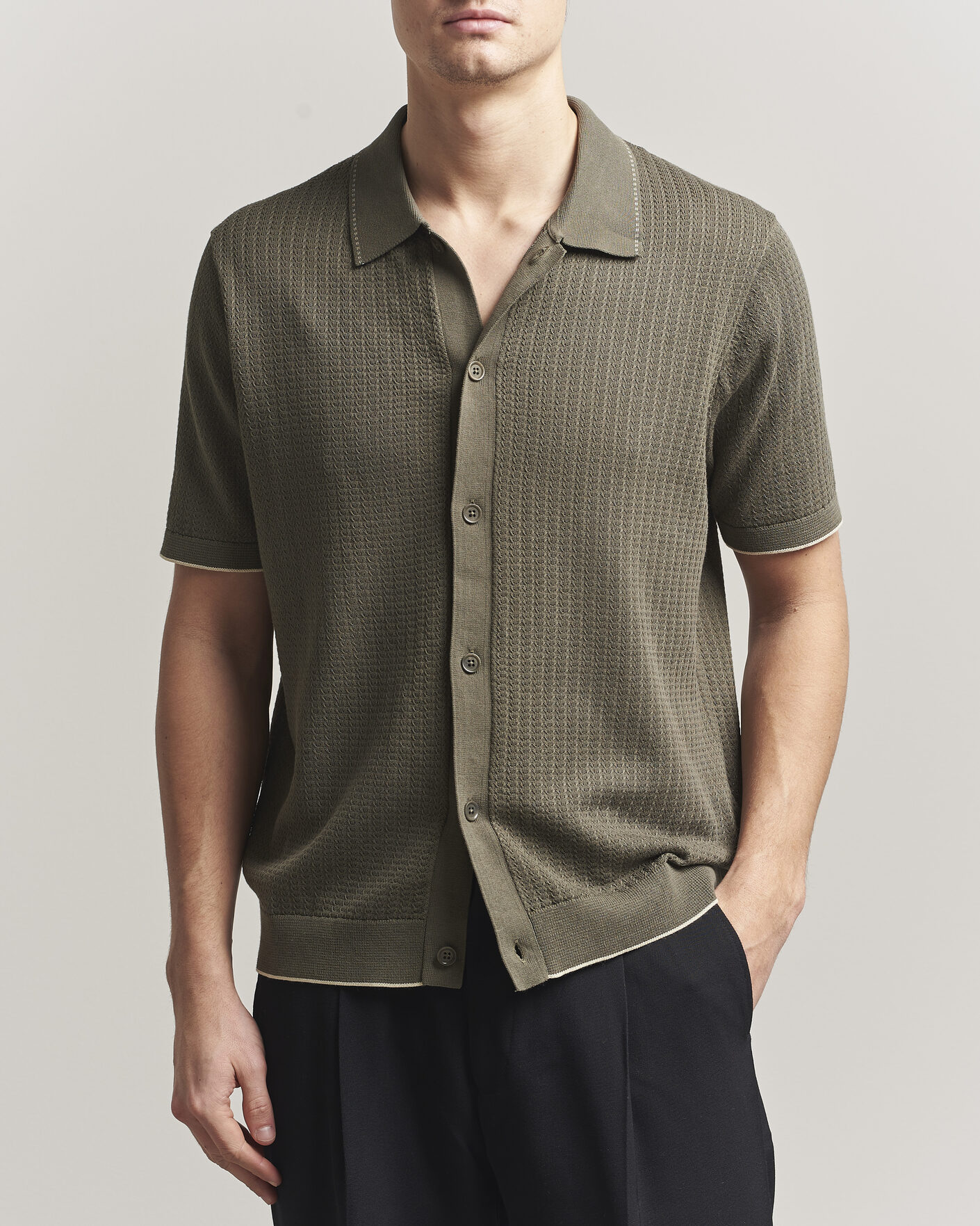 Homme | Chemises | NN07 | Nalo Knitted Short Sleeve Shirt Capers Green