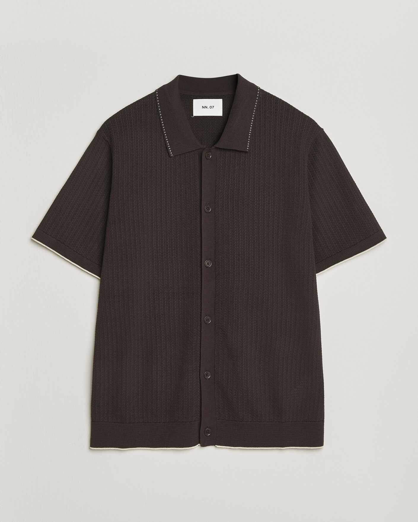 Homme | Chemises | NN07 | Nalo Knitted Short Sleeve Shirt Deep Truffle