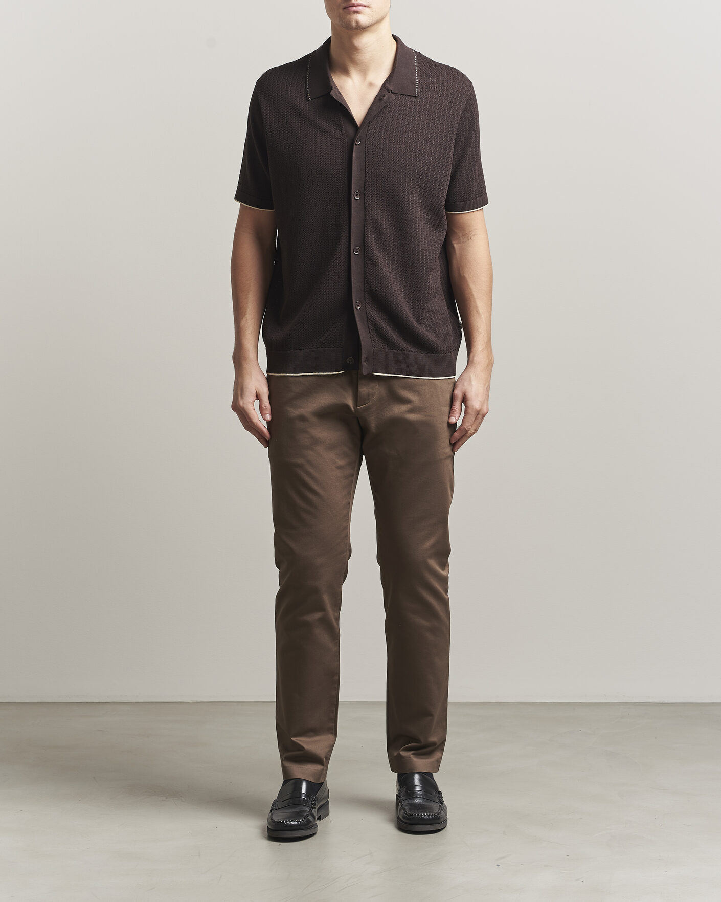 Homme | Chemises | NN07 | Nalo Knitted Short Sleeve Shirt Deep Truffle