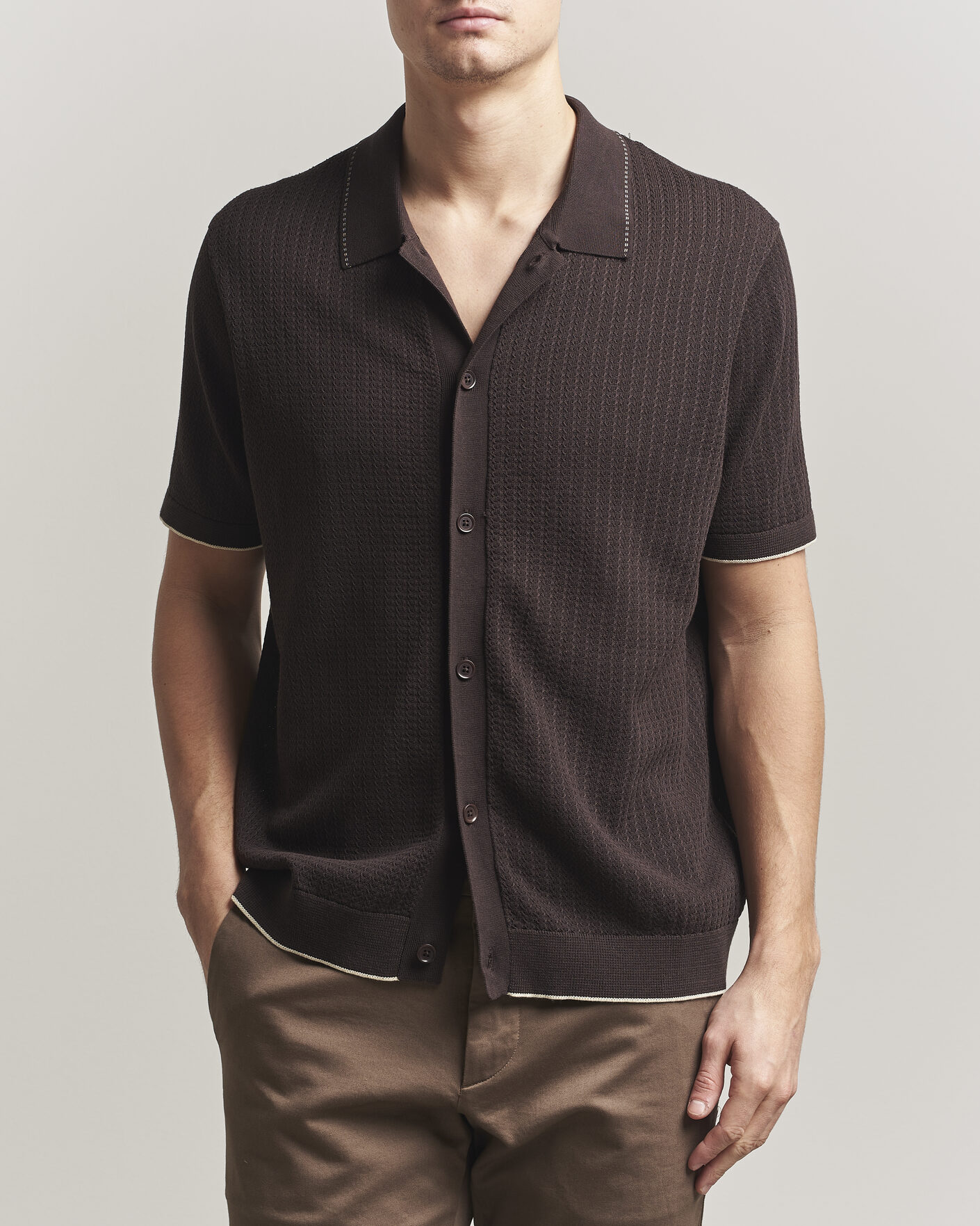 Homme | Chemises | NN07 | Nalo Knitted Short Sleeve Shirt Deep Truffle