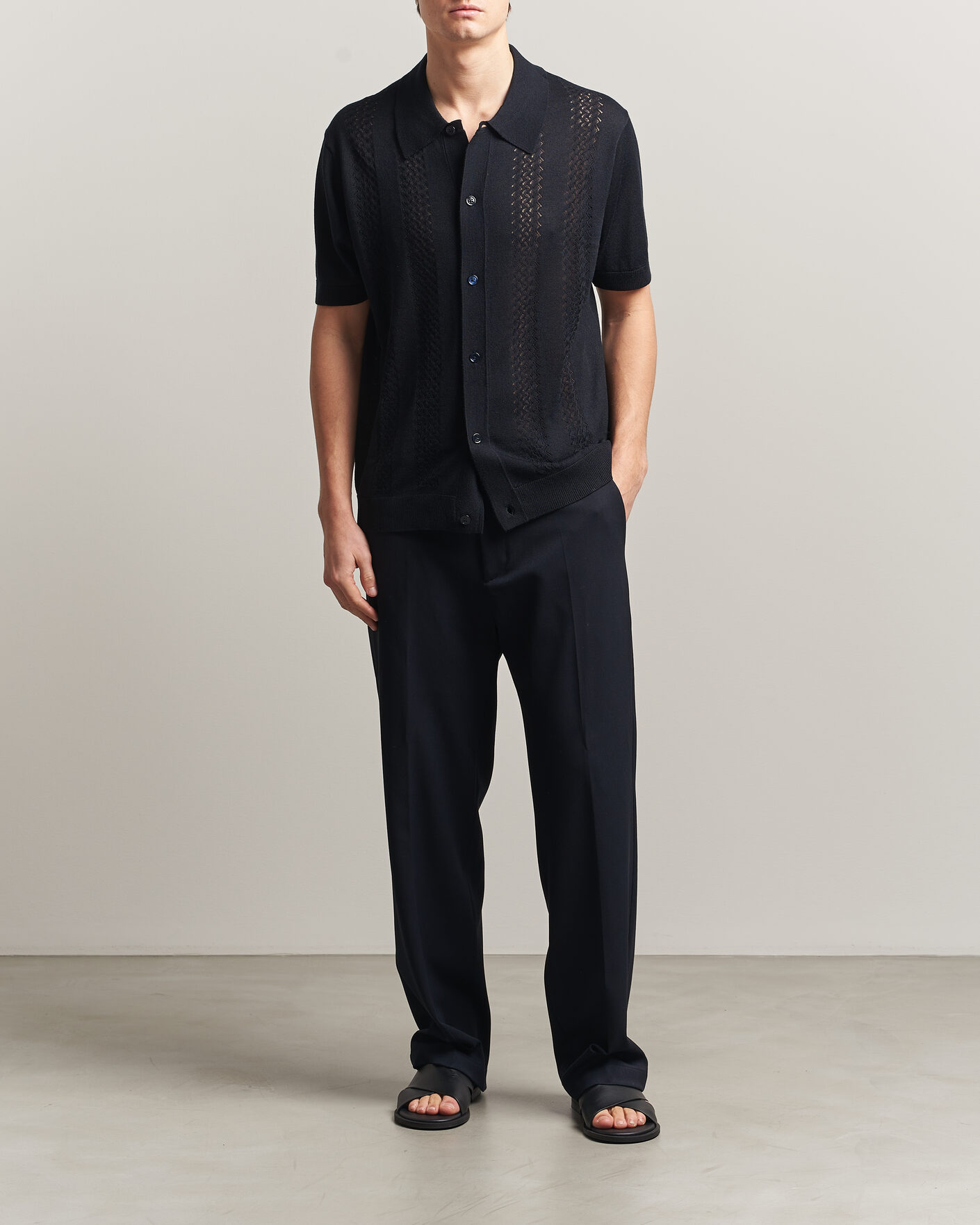 Homme | Chemises | NN07 | Thor Knitted Short Sleeve Shirt Deep Navy