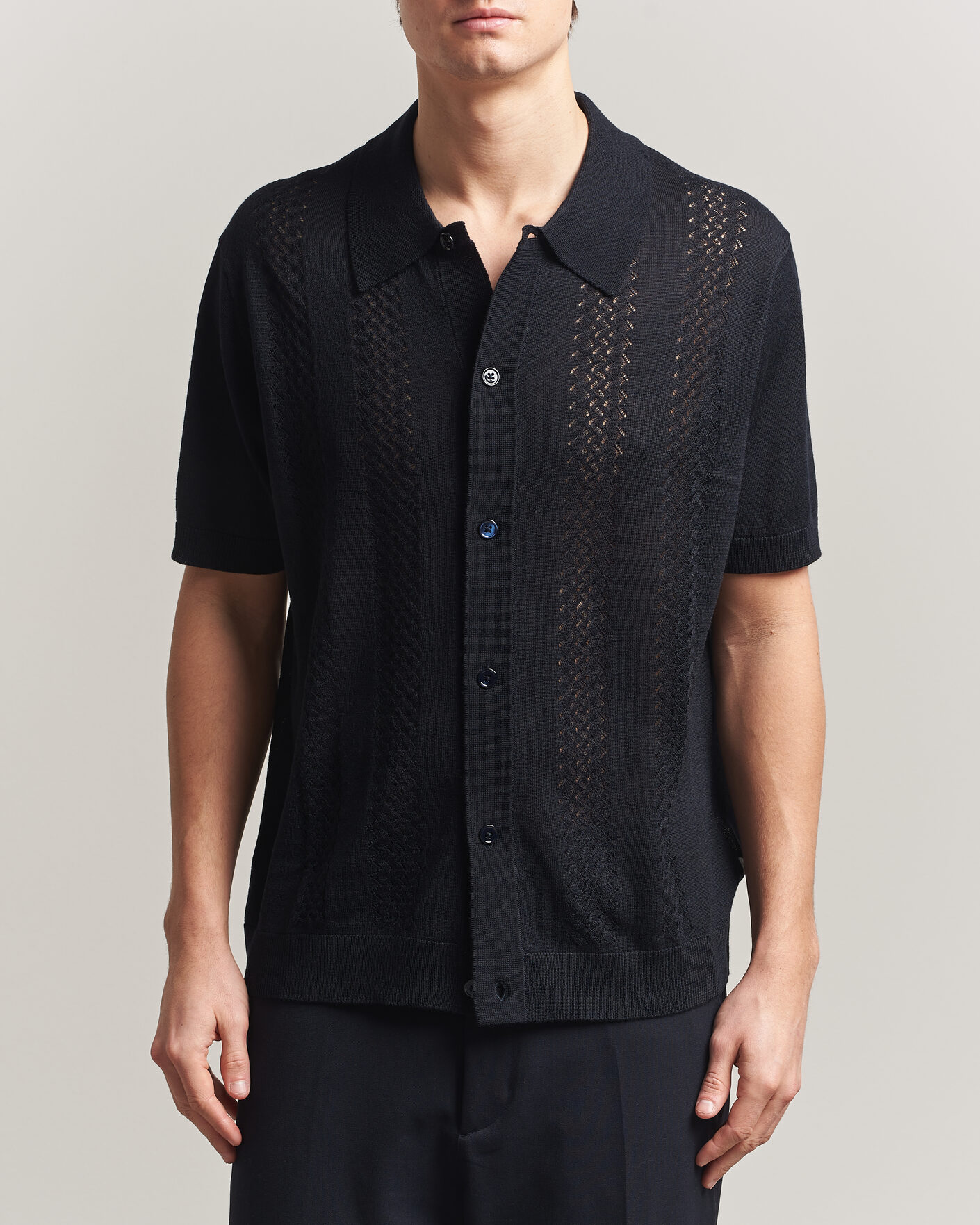 Homme | Chemises | NN07 | Thor Knitted Short Sleeve Shirt Deep Navy