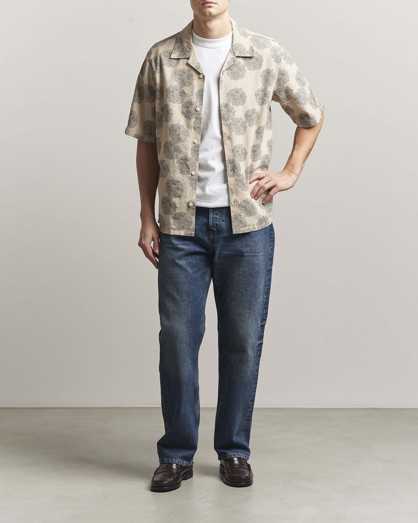 Homme | Chemises | NN07 | Ole Printed Short Sleeve Shirt Oatmeal