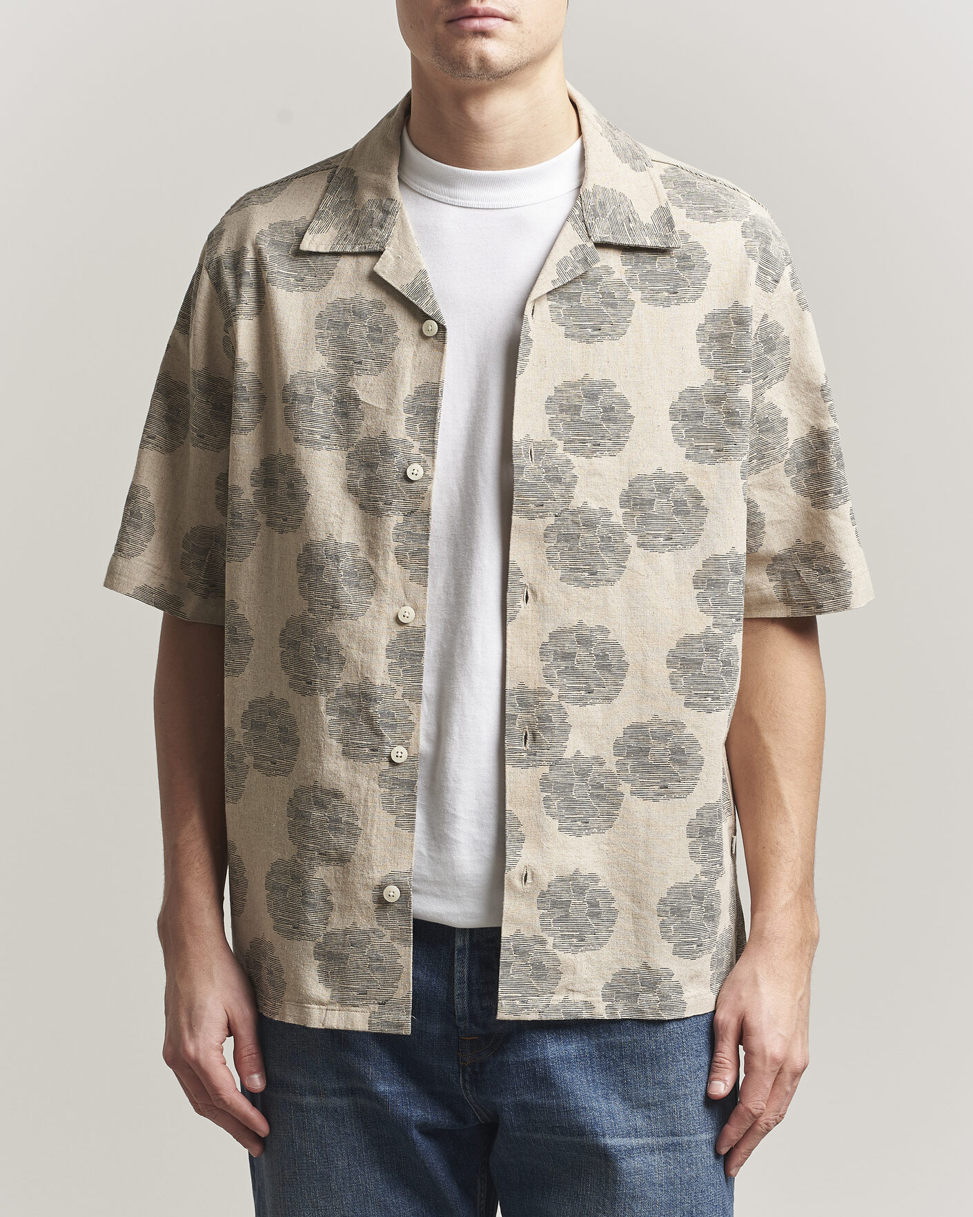 Homme | Chemises | NN07 | Ole Printed Short Sleeve Shirt Oatmeal