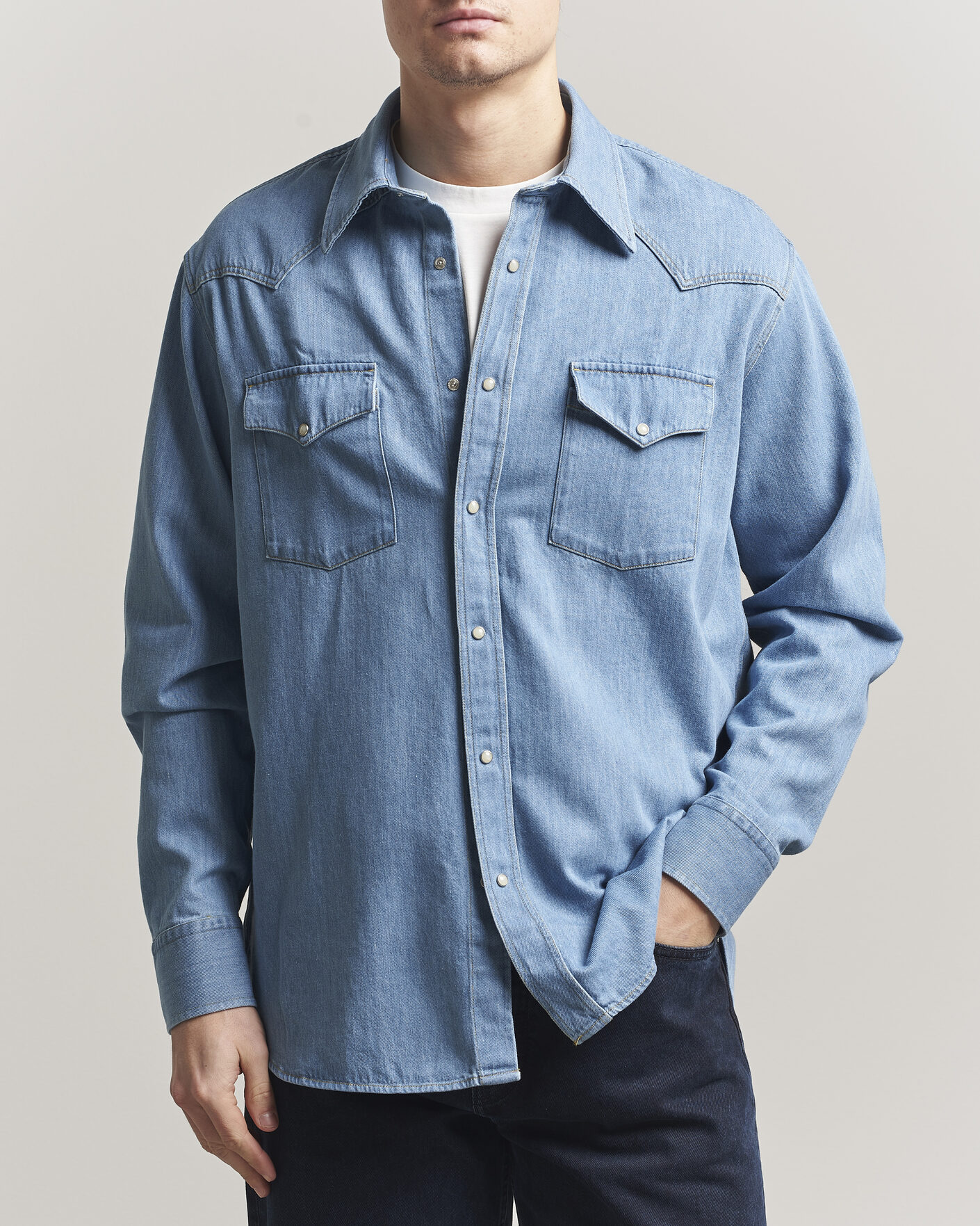 Homme | Chemises | NN07 | Ricky Western Denim Shirt Light Indigo
