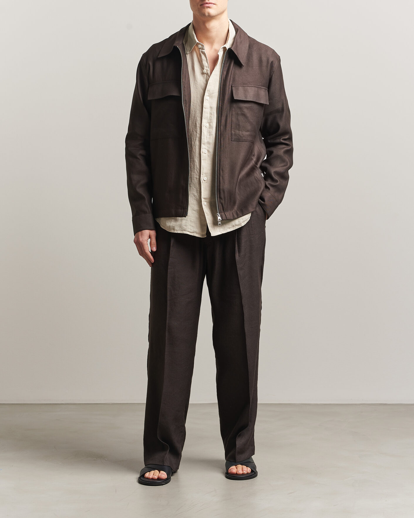 Homme | Chemises | NN07 | Alban Linen/Viscose Overshirt Deep Truffle