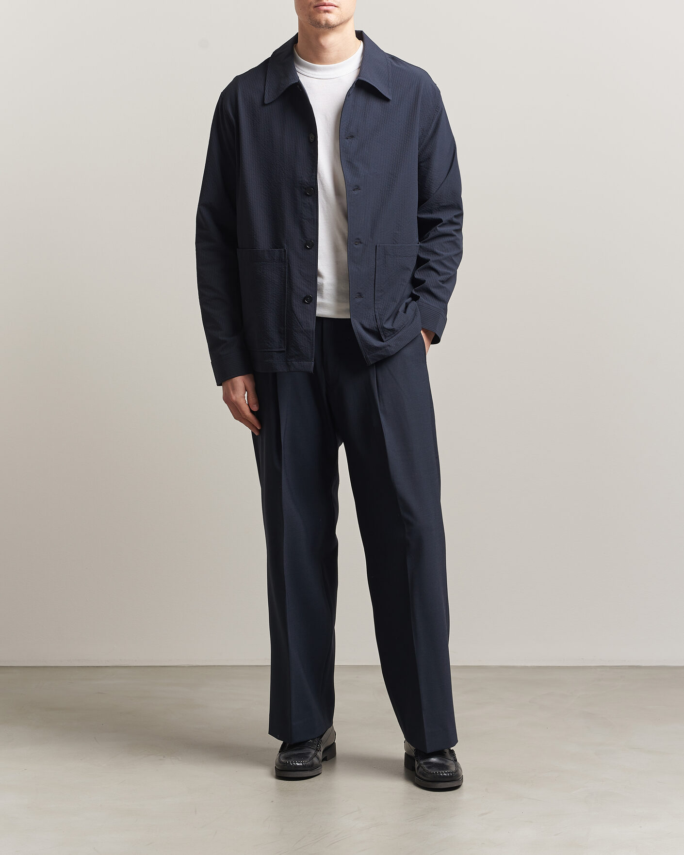 Homme | Chemises | NN07 | Blaze Seersucker Overshirt Navy Blue