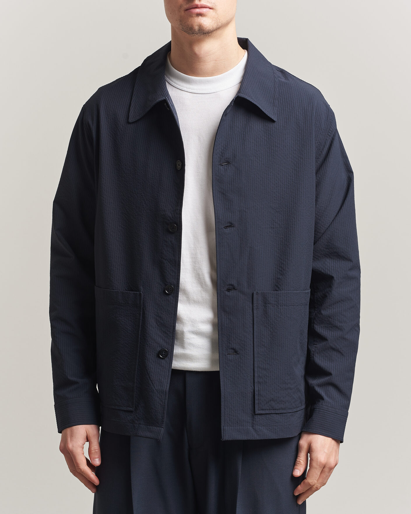Homme | Chemises | NN07 | Blaze Seersucker Overshirt Navy Blue