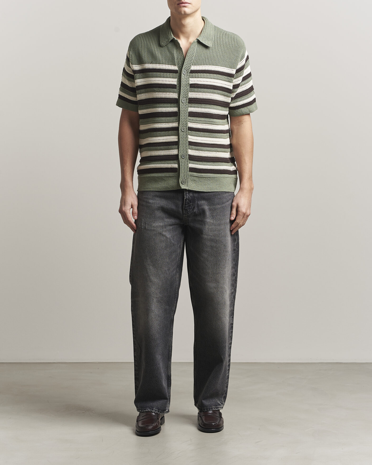 Homme | Chemises | NN07 | Lars Knitted Short Sleeve Shirt Sea Spray Green