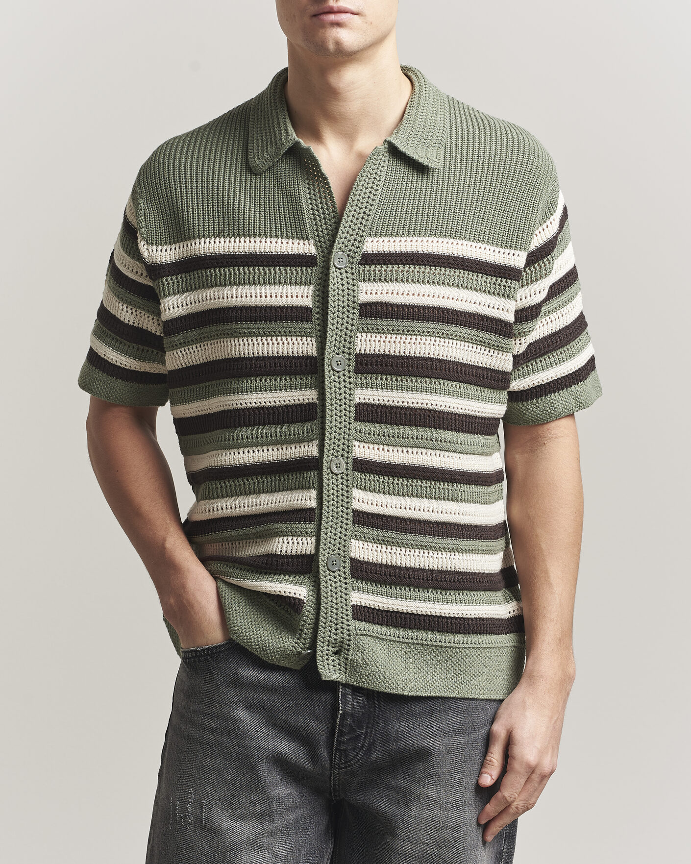 Homme | Chemises | NN07 | Lars Knitted Short Sleeve Shirt Sea Spray Green