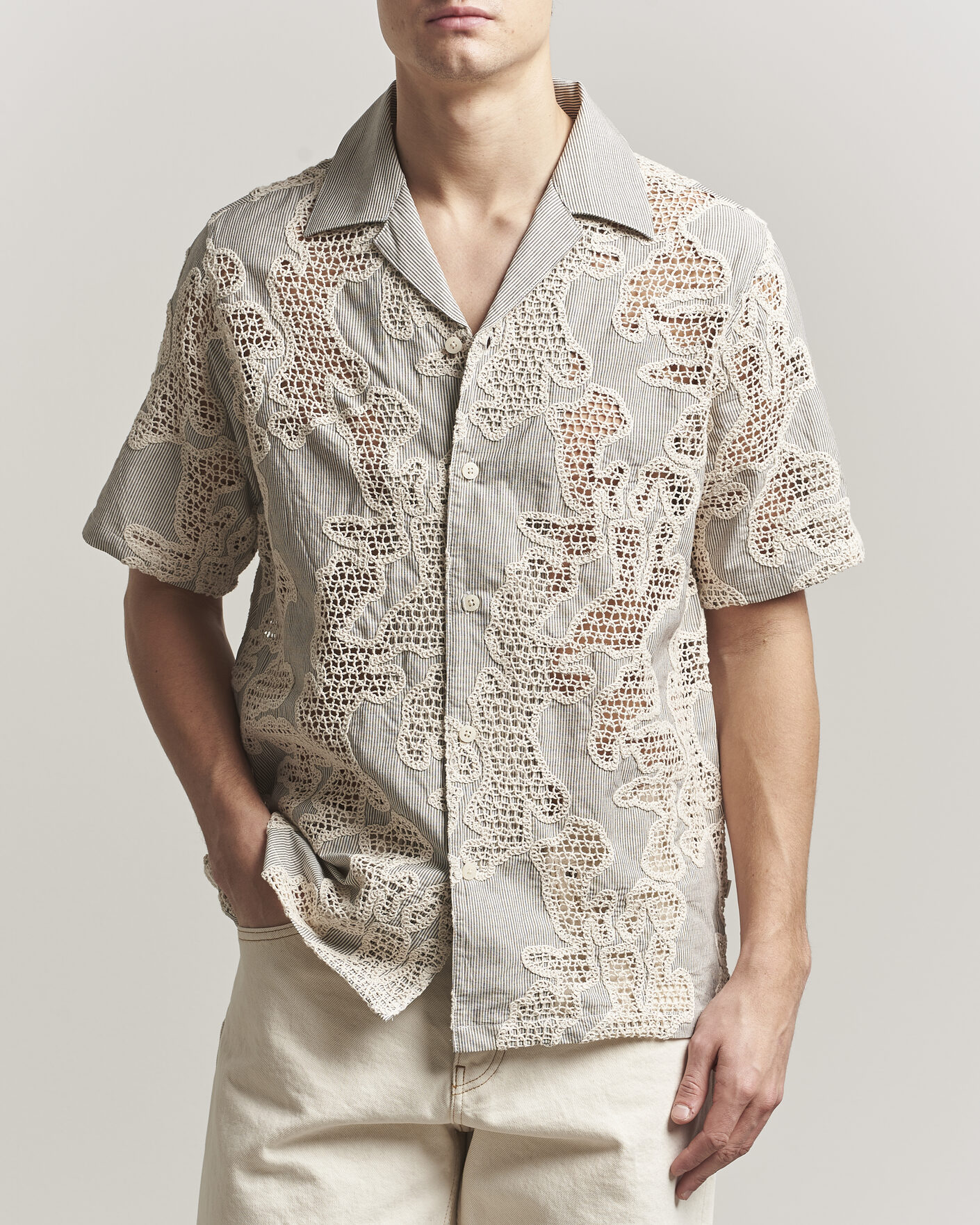 Homme | Chemises | NN07 | Julio Flower Short Sleeve Shirt Deep Truffle