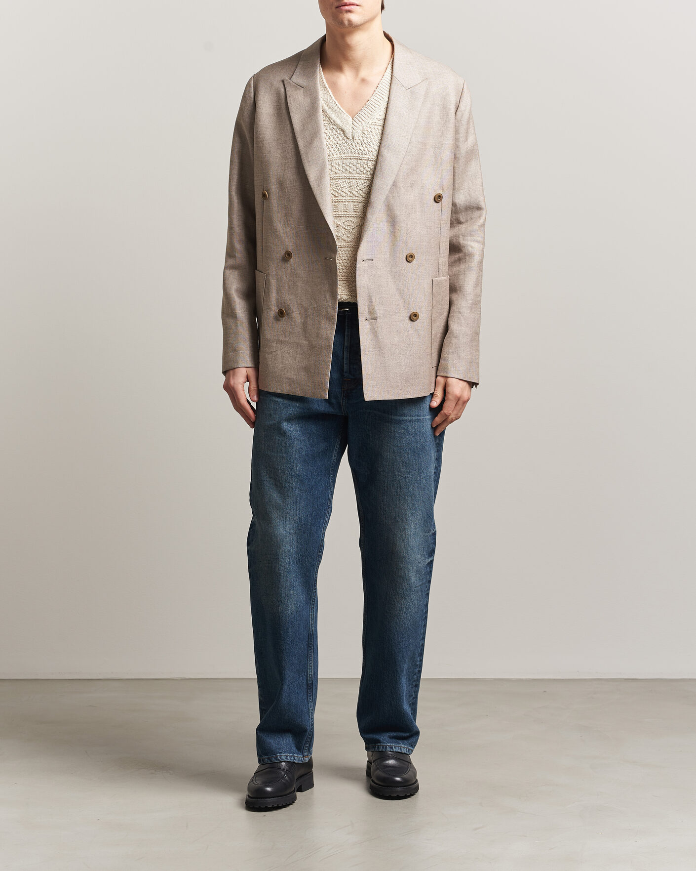 Homme | Blazers | NN07 | Jordin Linen/Wool Double Breasted Blazer Khaki Melange