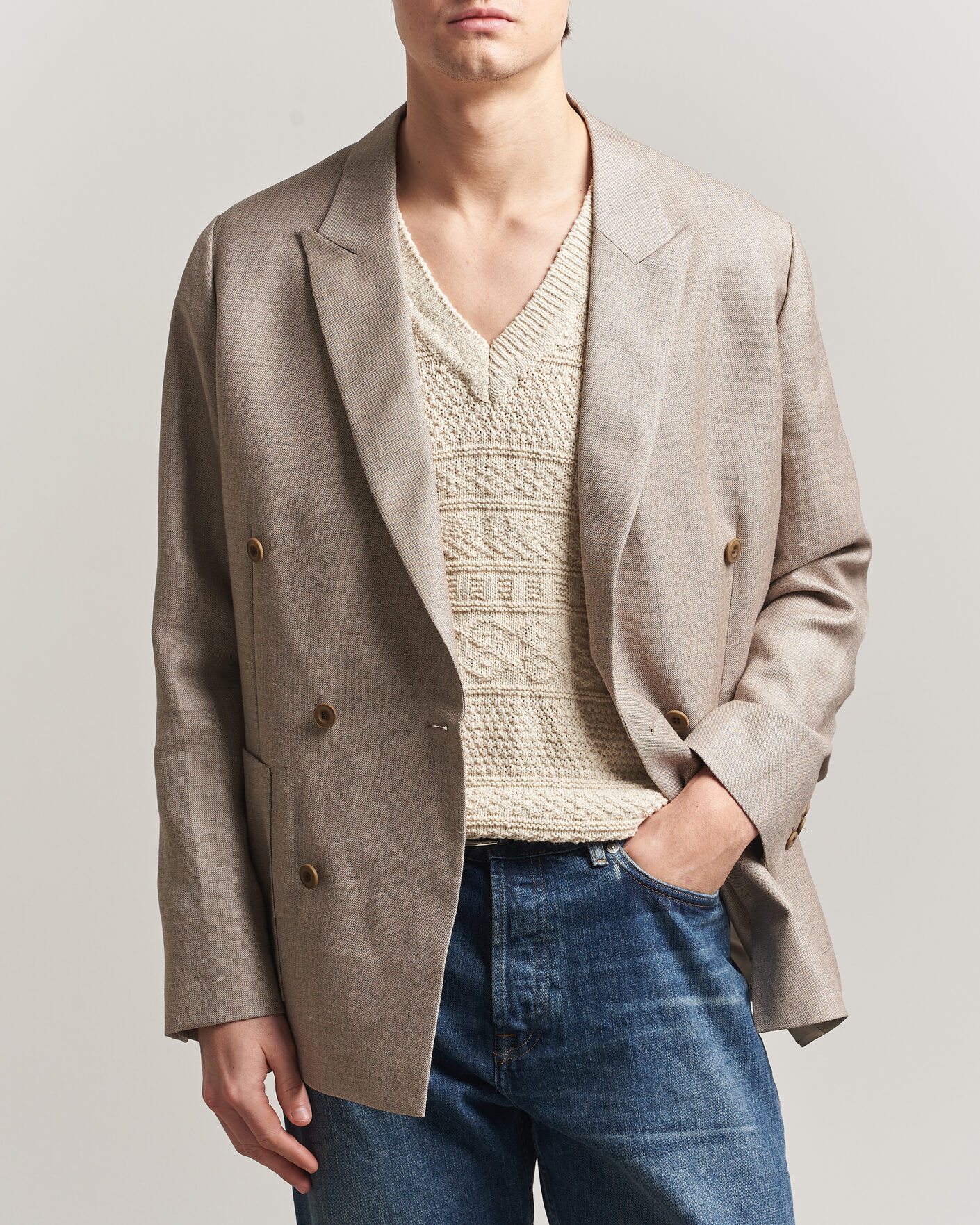 Homme | Blazers | NN07 | Jordin Linen/Wool Double Breasted Blazer Khaki Melange