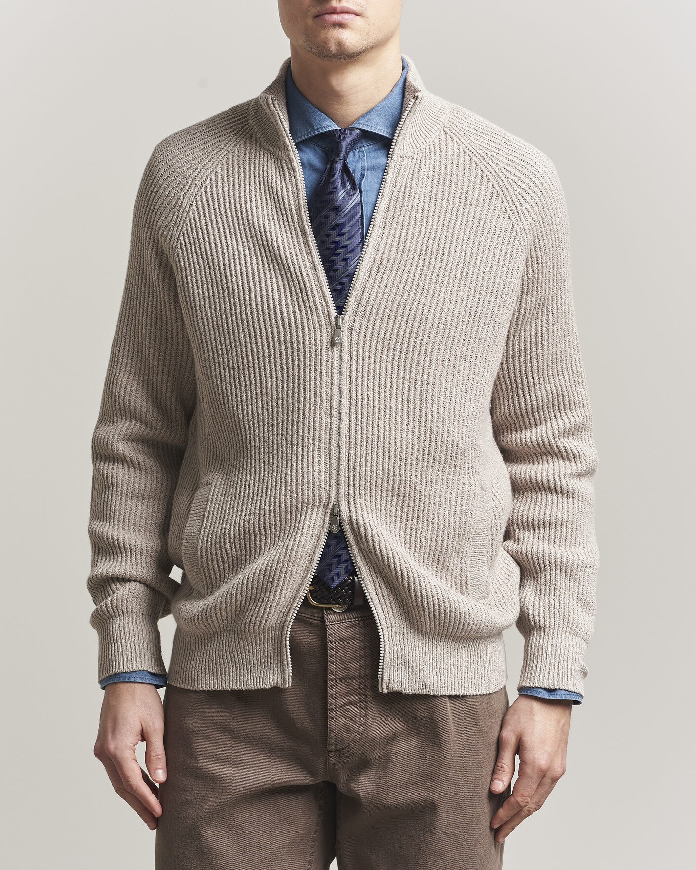 Homme | Pulls Et Tricots | Brunello Cucinelli | Heavy Cotton Rib Zip Cardigan Beige