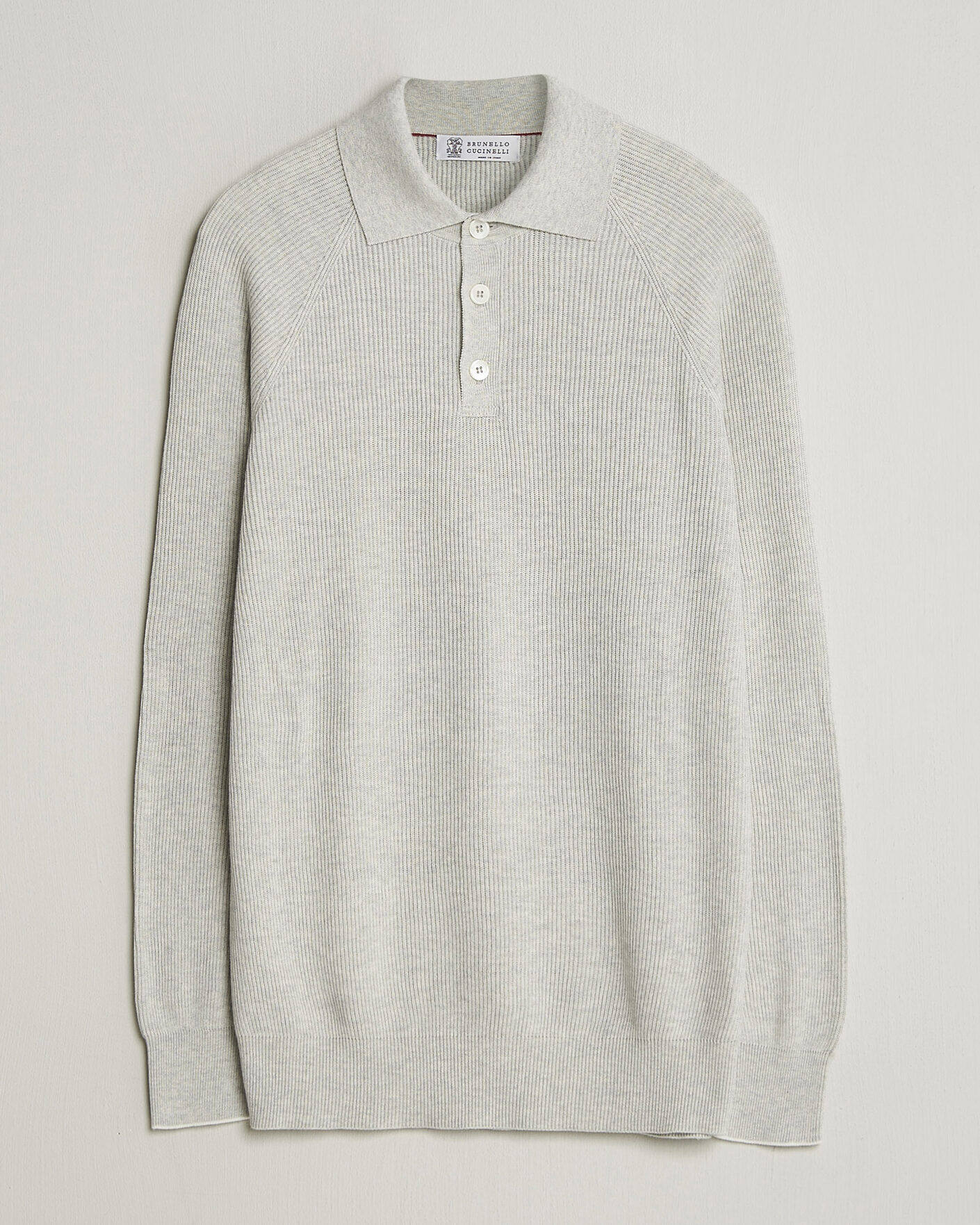 Homme | Pulls Et Tricots | Brunello Cucinelli | Cotton Rib Knitted Long Sleeve Polo Light Grey