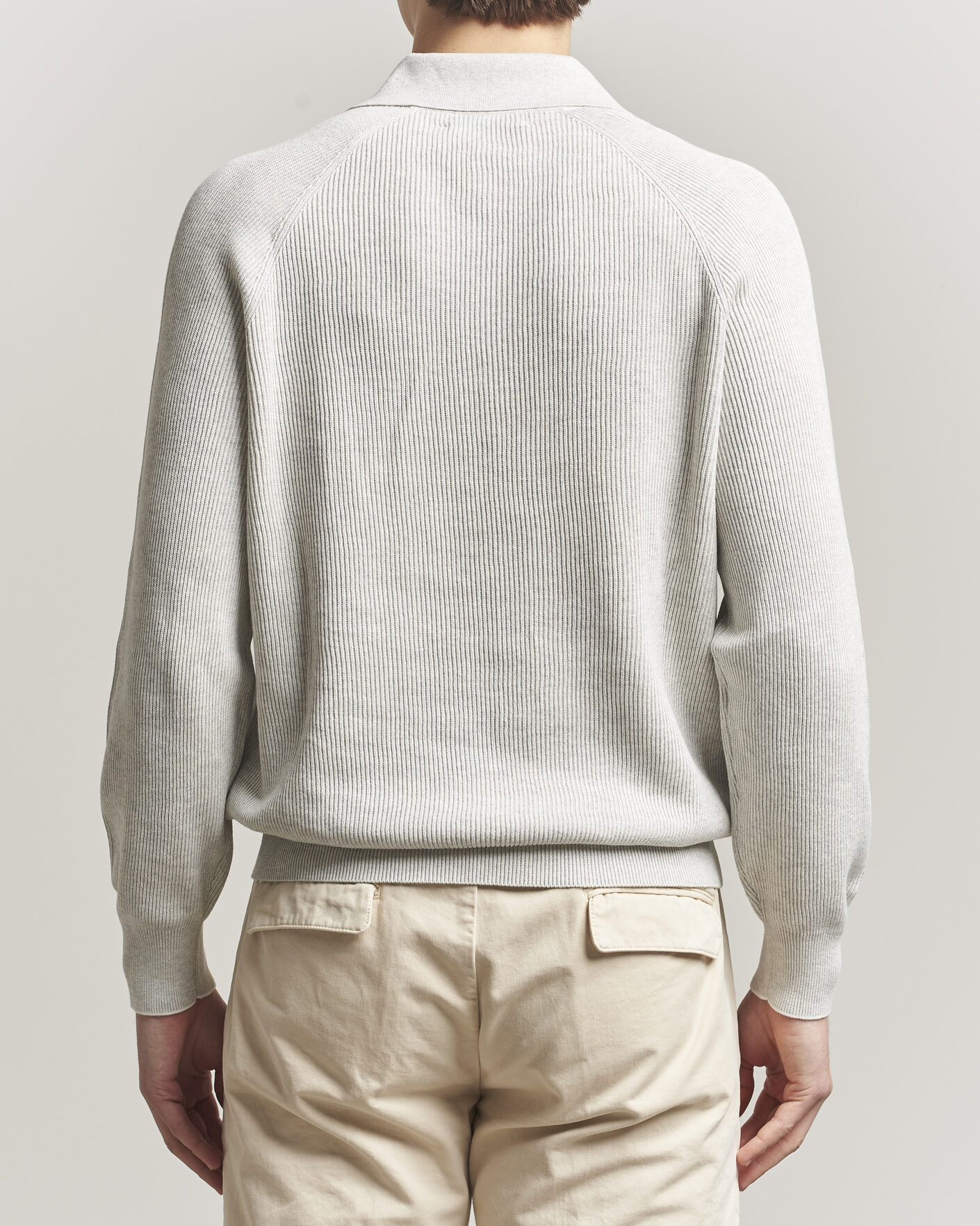 Homme | Pulls Et Tricots | Brunello Cucinelli | Cotton Rib Knitted Long Sleeve Polo Light Grey