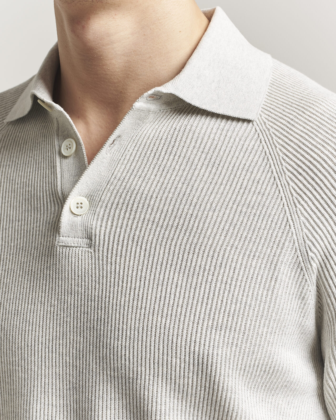 Homme | Pulls Et Tricots | Brunello Cucinelli | Cotton Rib Knitted Long Sleeve Polo Light Grey