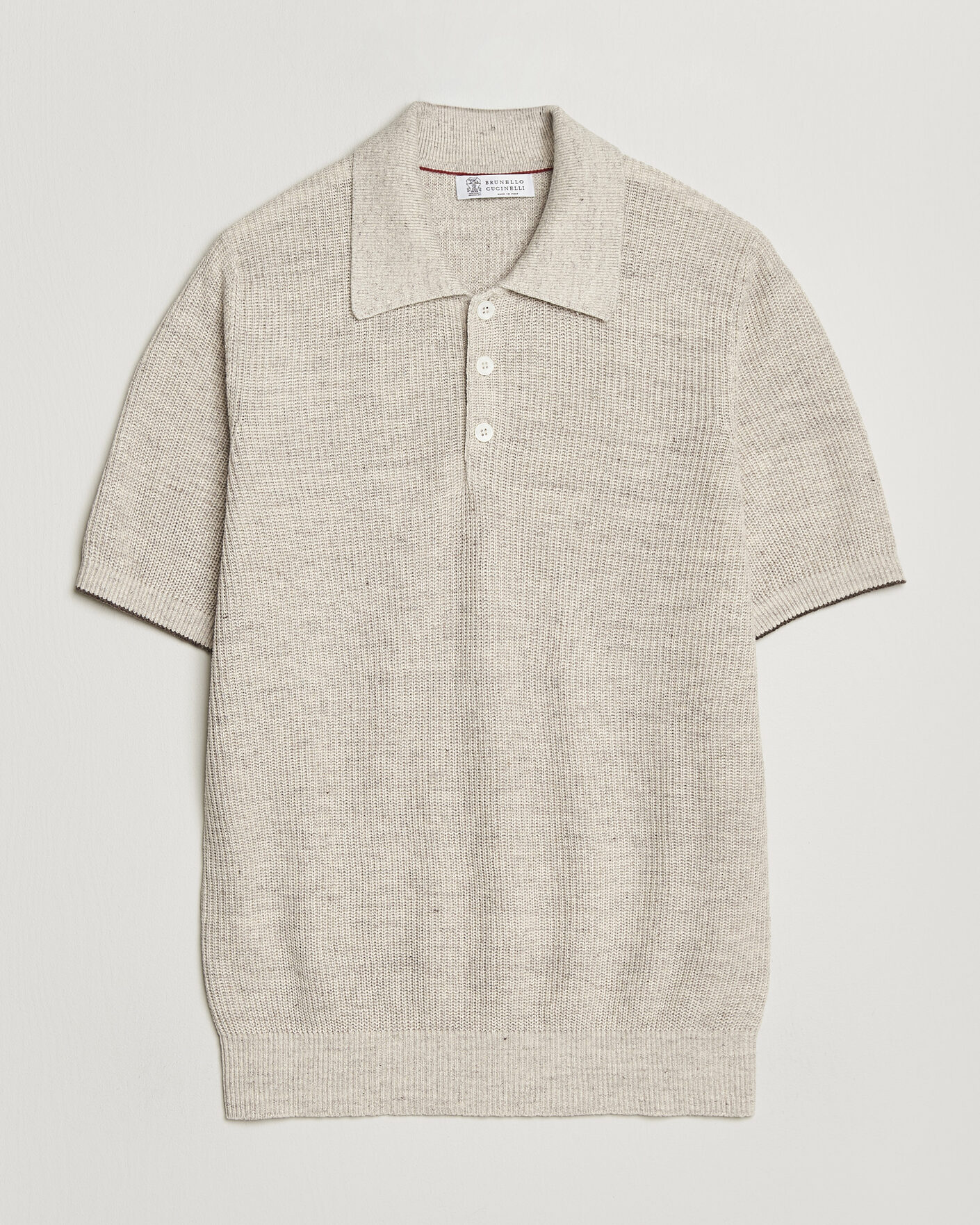 Homme | Polos | Brunello Cucinelli | Linen Rib Knitted Polo Light Beige