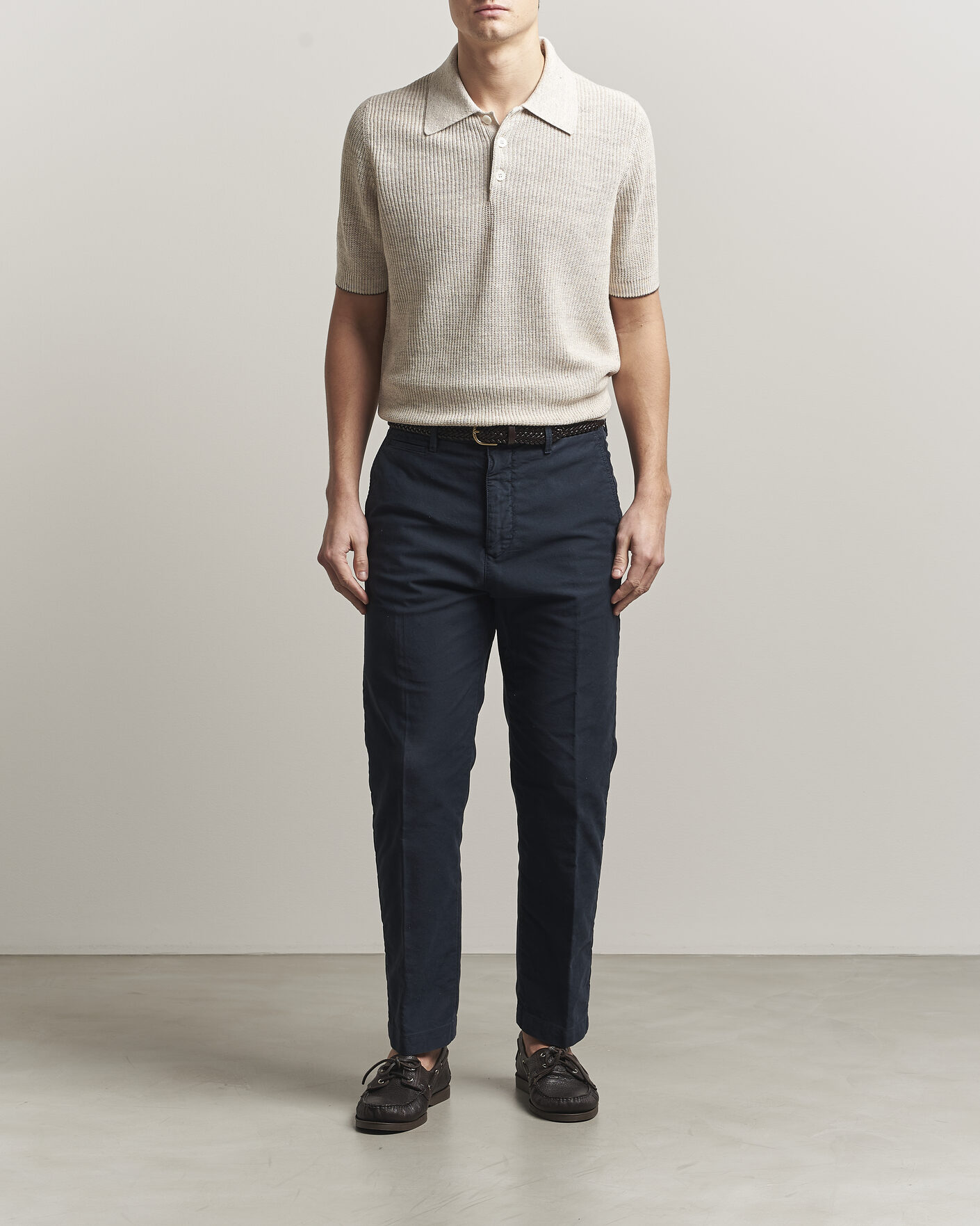 Homme | Polos | Brunello Cucinelli | Linen Rib Knitted Polo Light Beige