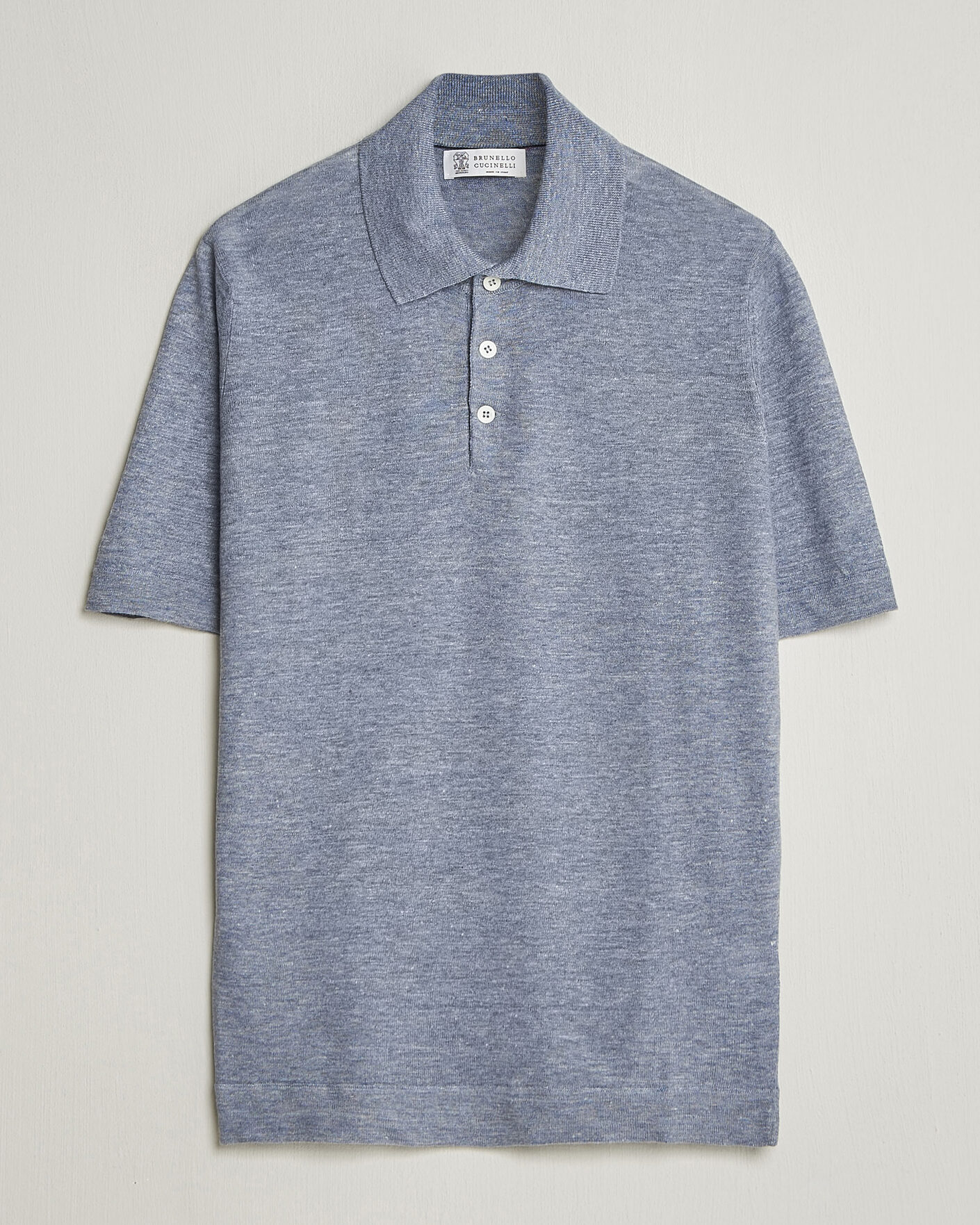 Homme | Polos | Brunello Cucinelli | Linen Knitted Polo Light Blue